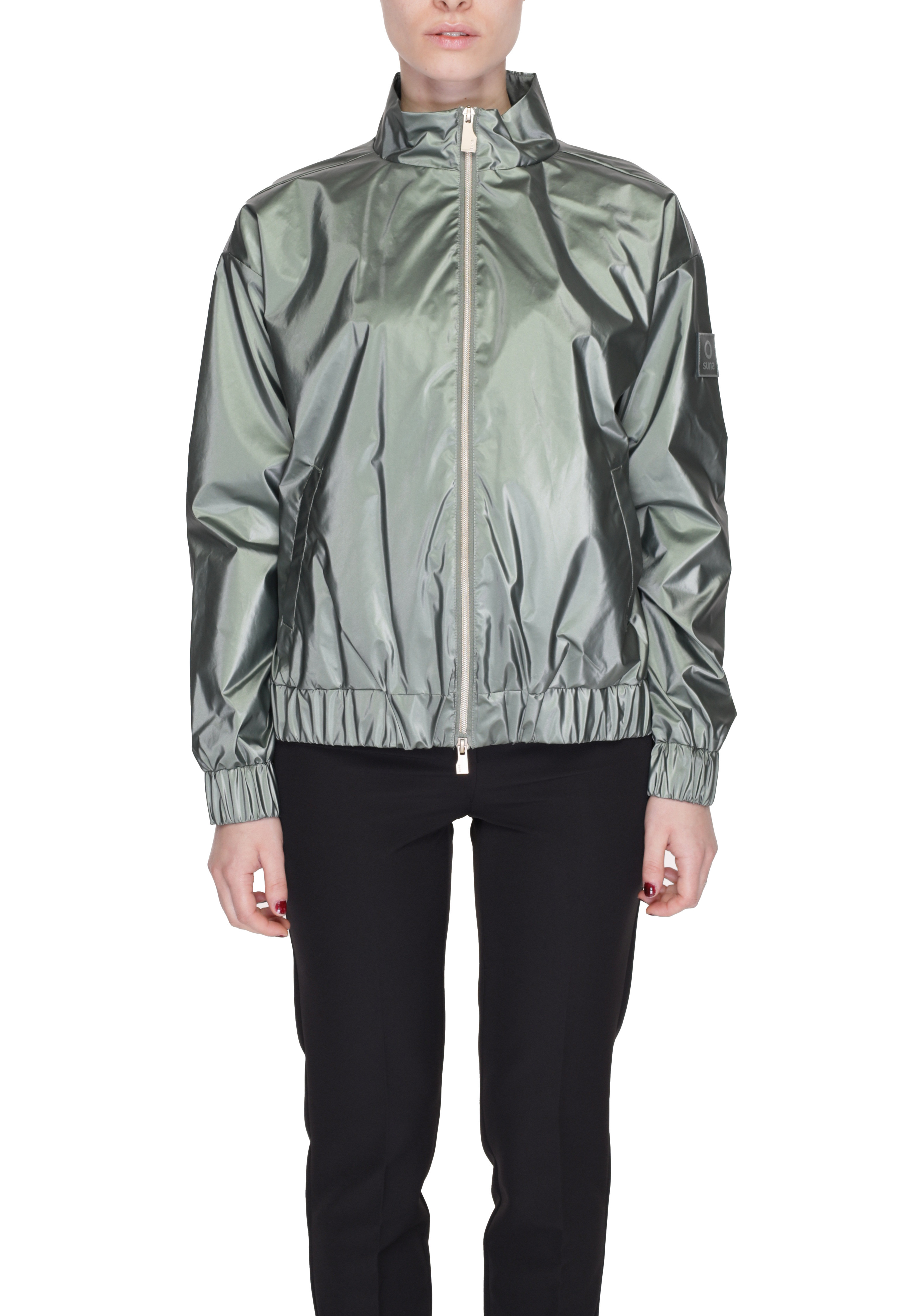 Green Zip-Up Blazer with Front Pockets