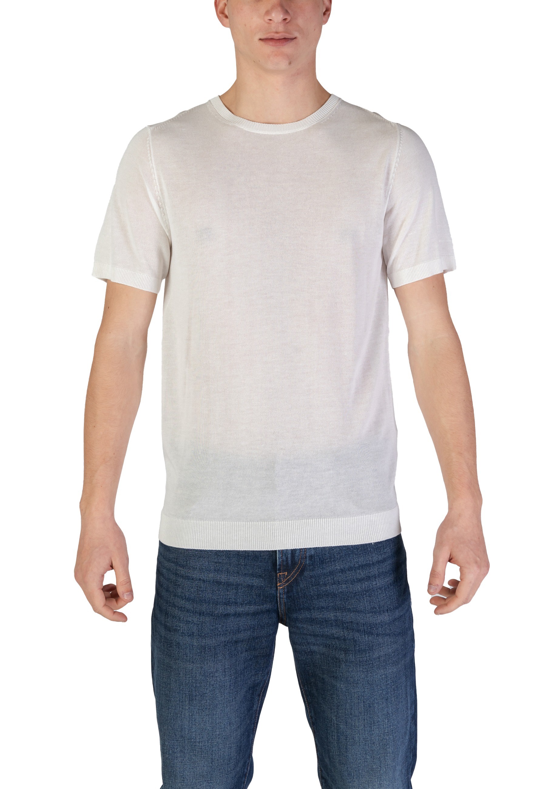 White Round Neck Viscose Blend T-Shirt