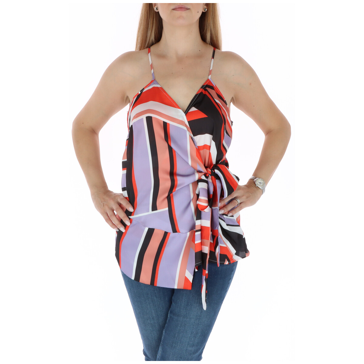Multicolor V-Neck Strap Tank Top