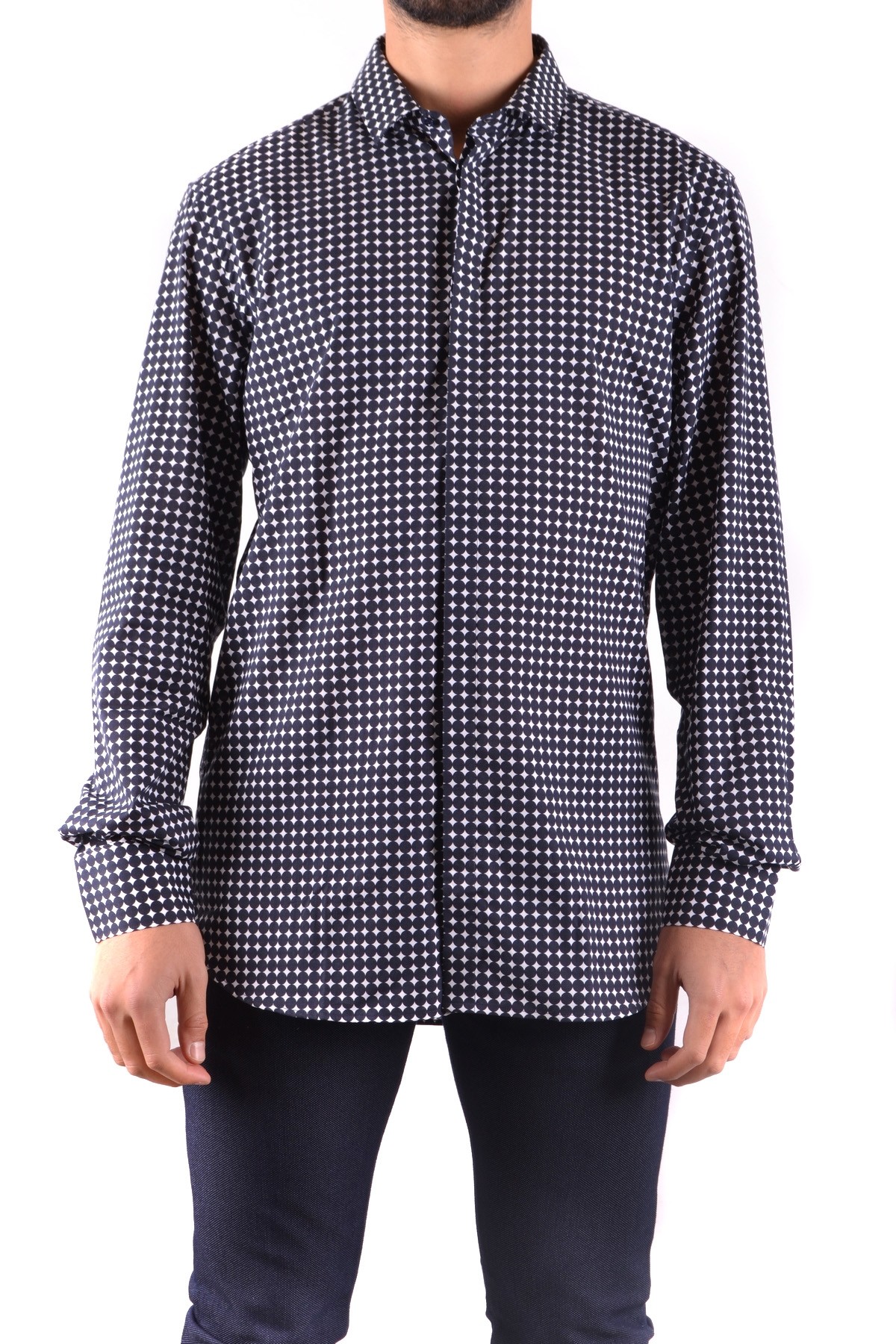 Blue Polka Dot Long Sleeve Cotton Shirt