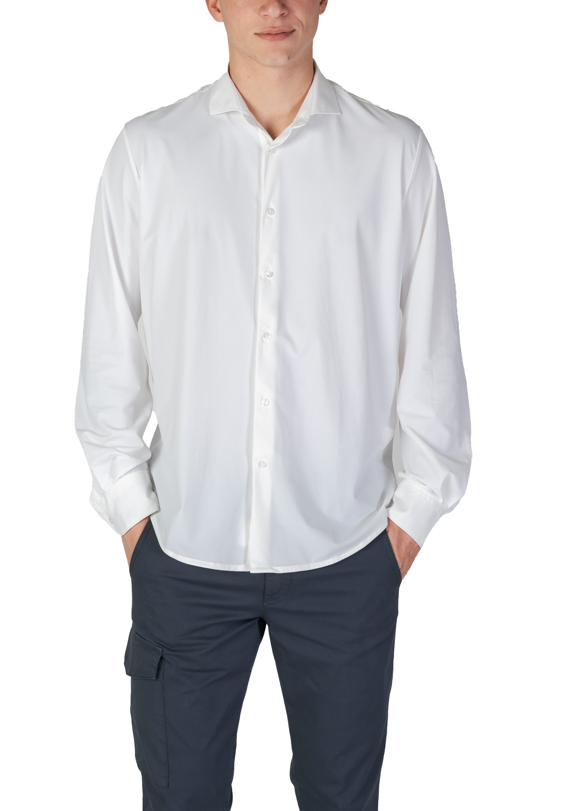 White Stretch Performance Long Sleeve Shirt