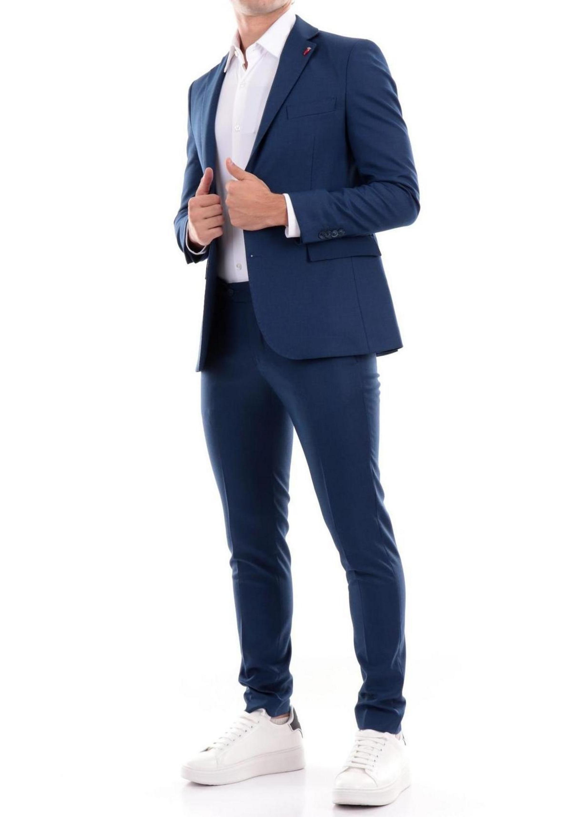 Blue Plain Suit with Stretch Fabric