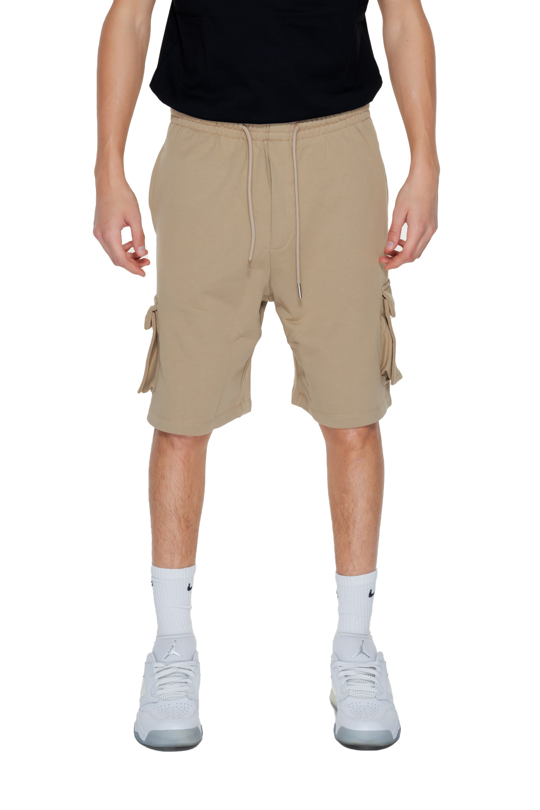 Beige Cotton Shorts with Drawstring Waist