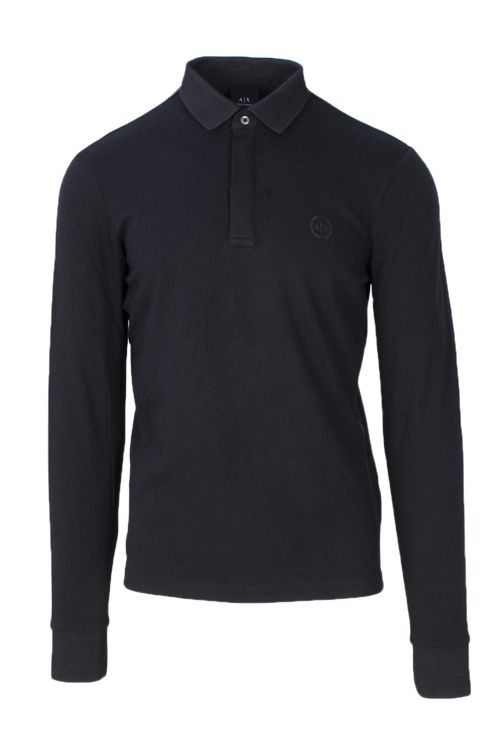 Black Long Sleeve Stretch Cotton Polo