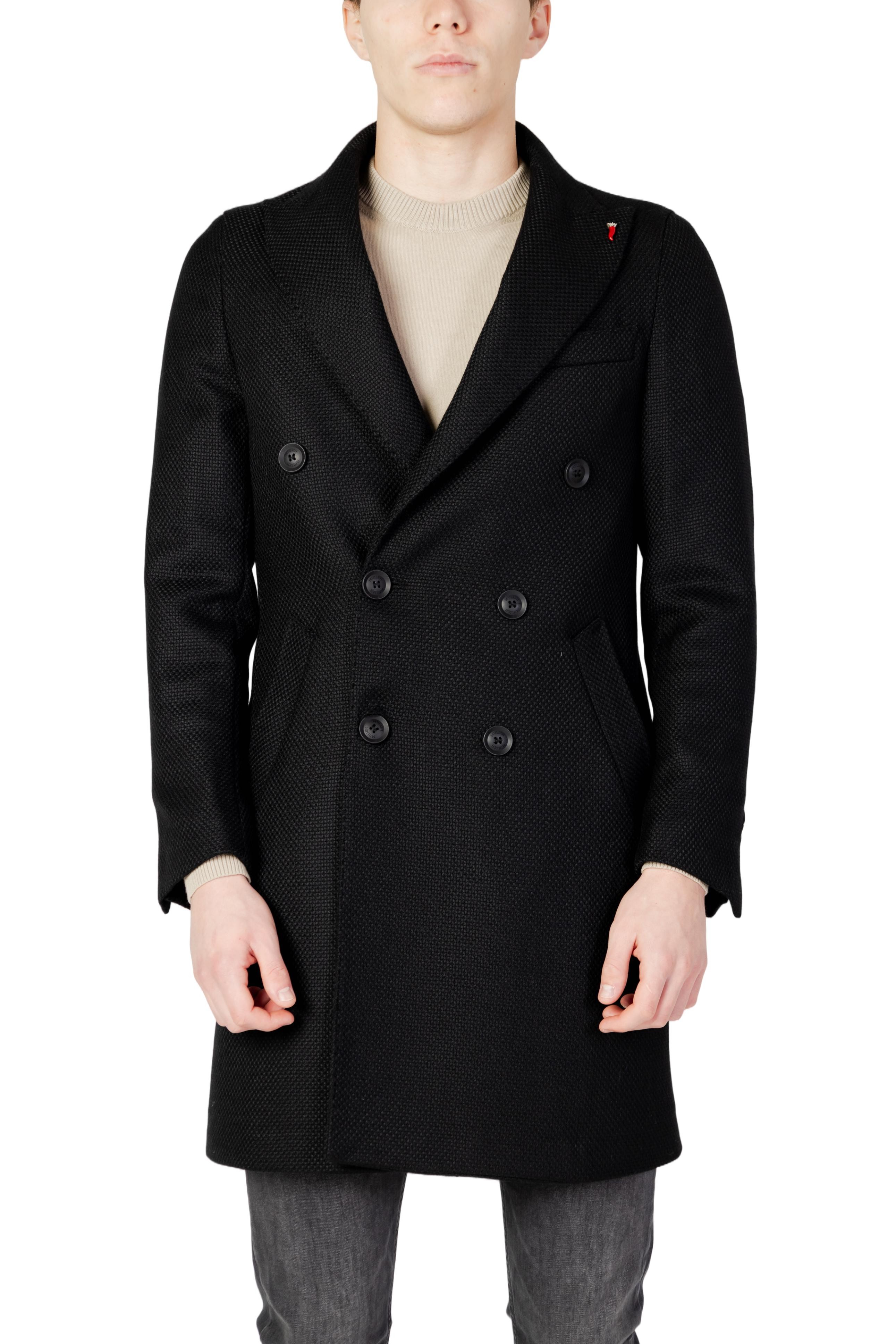 Black Wool Blend Coat with Lapel Collar