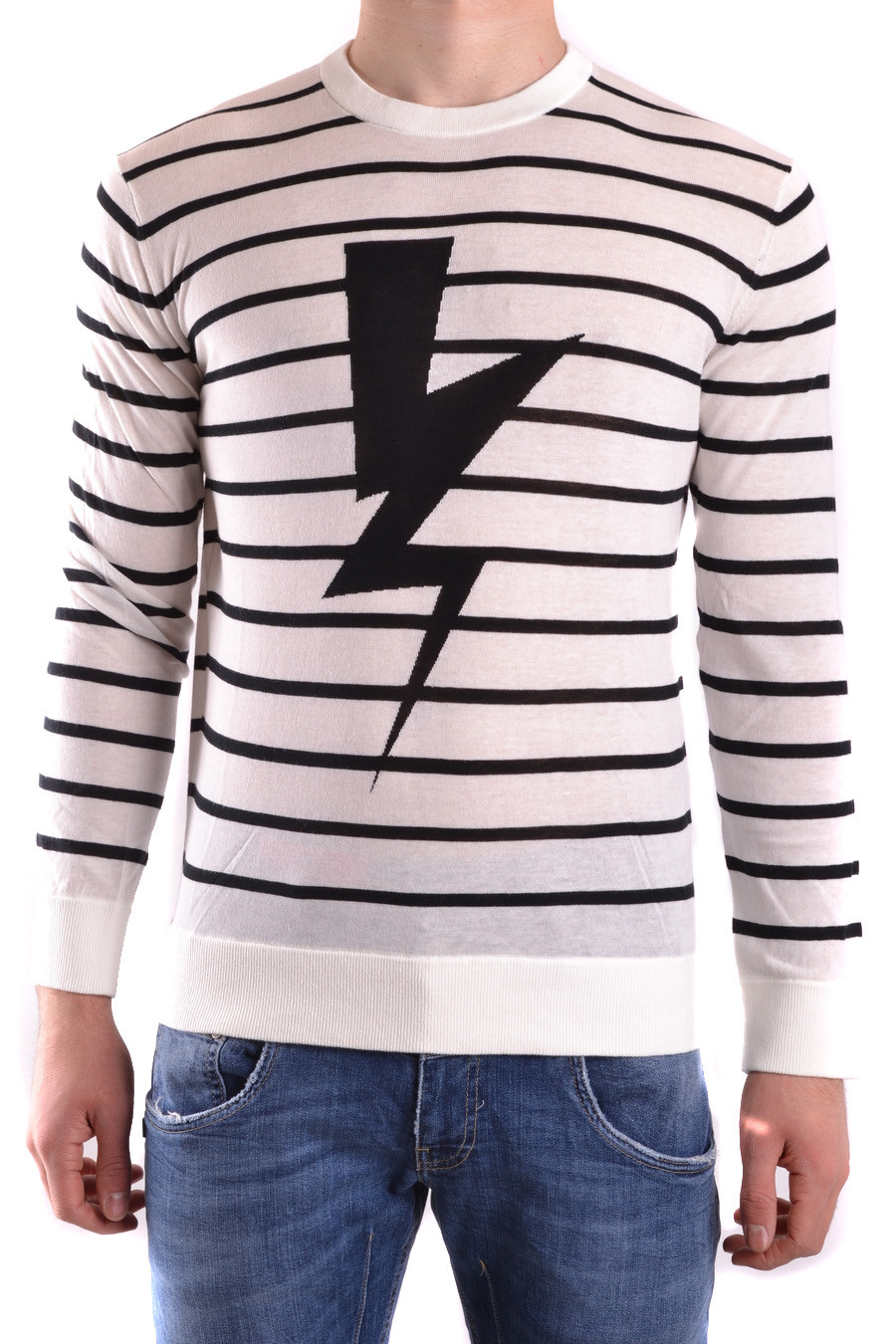 White Striped 100% Cotton Knit Sweater