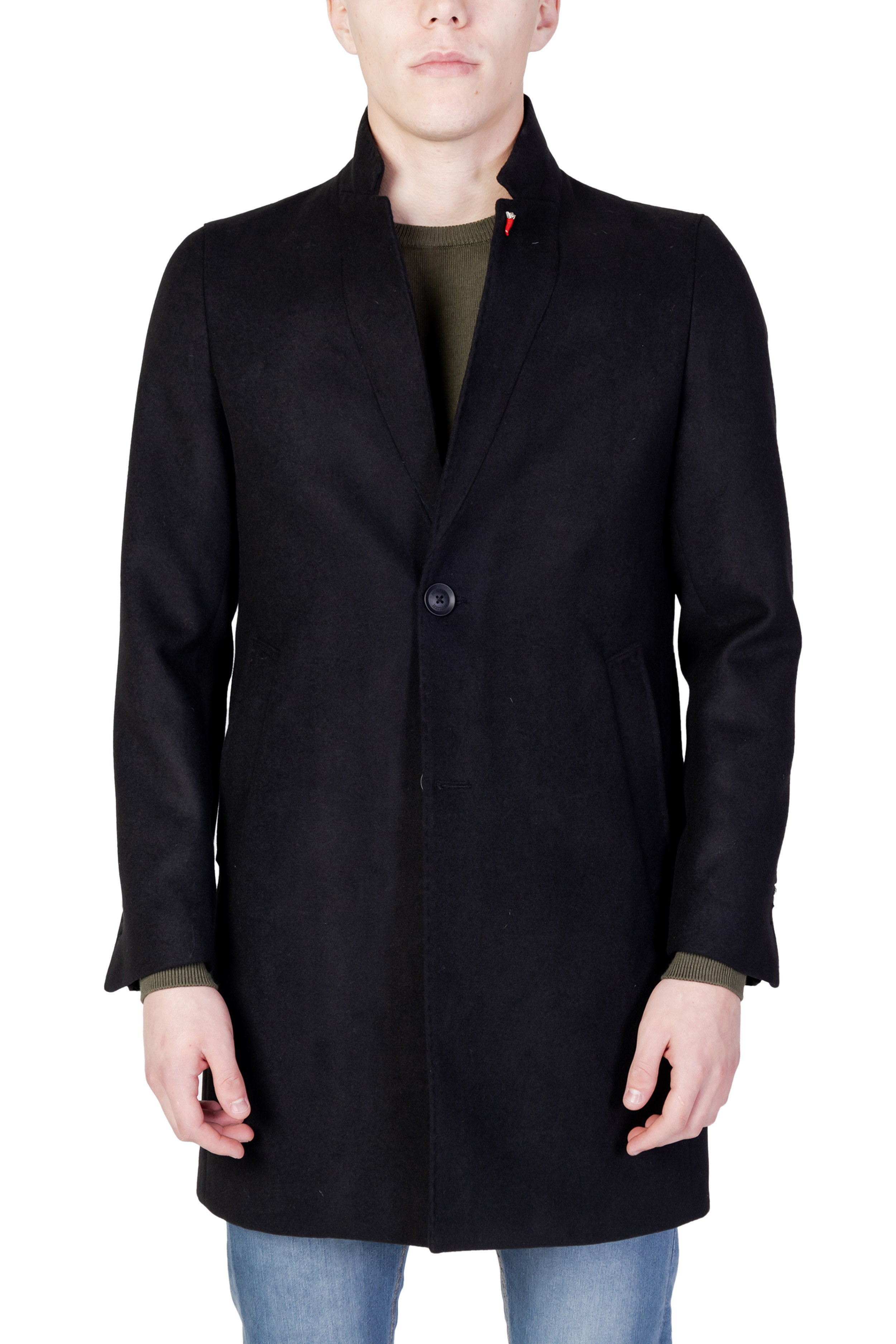 Black Lapel Collar Coat with Button Fastening