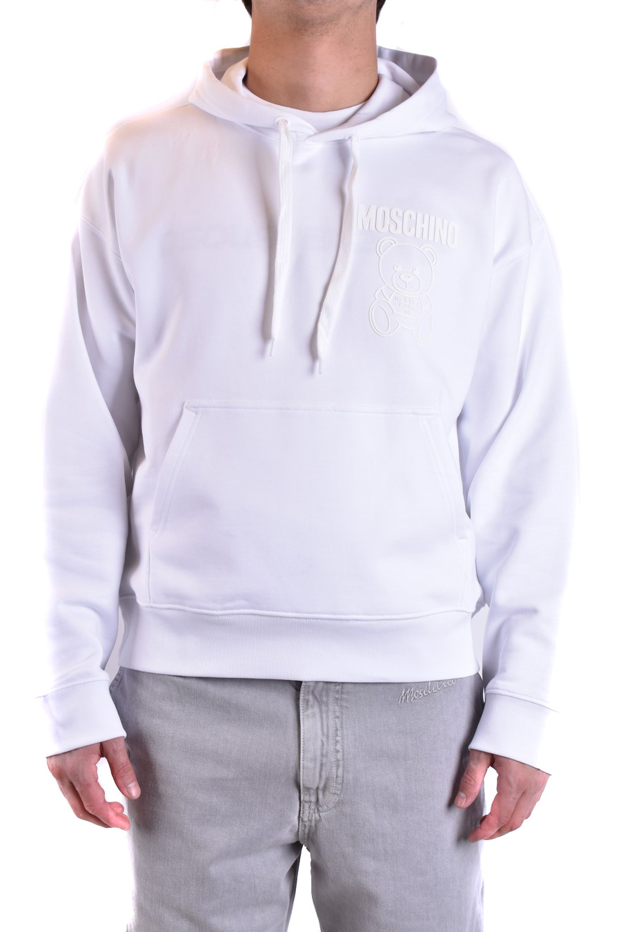 White Cotton Hooded Sweatshirt with Pocket