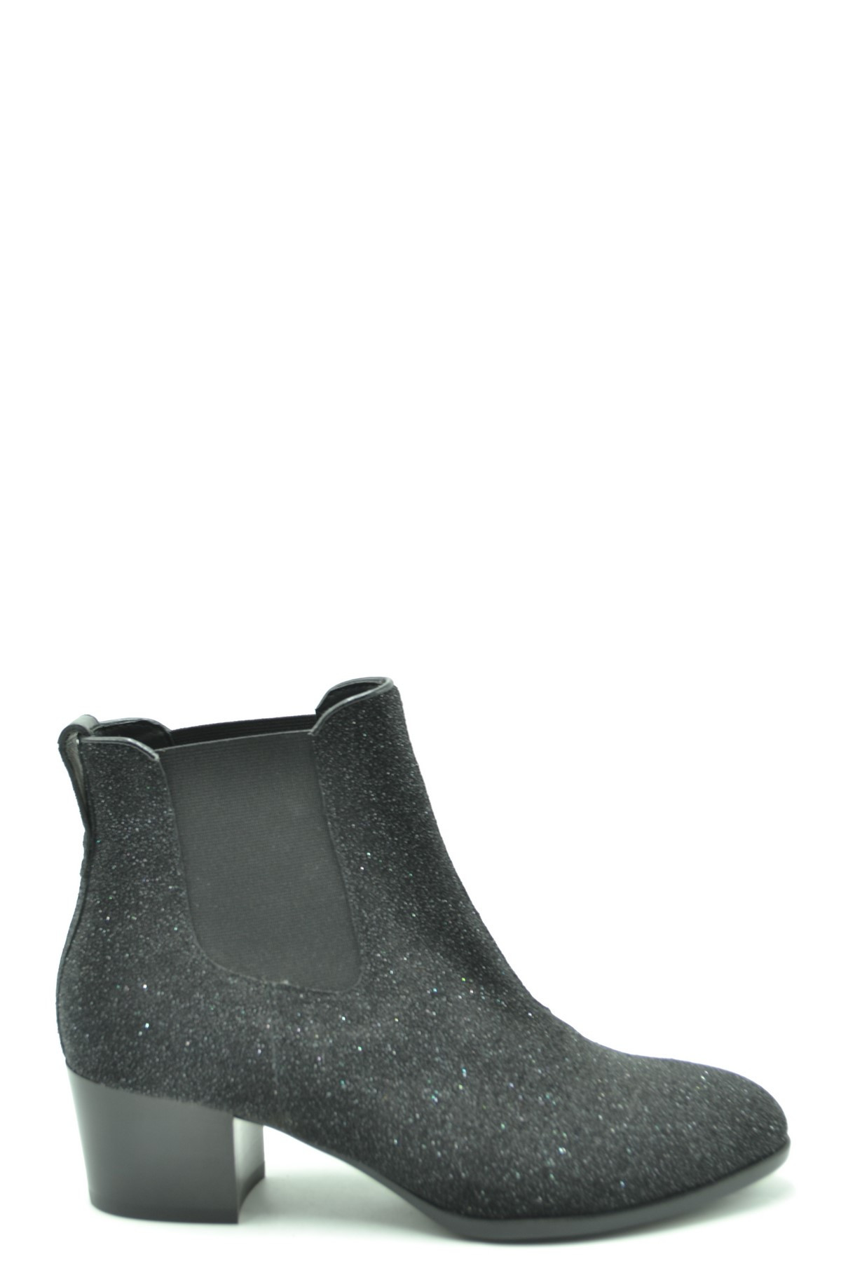 Black Fabric Slip-On Ankle Boots