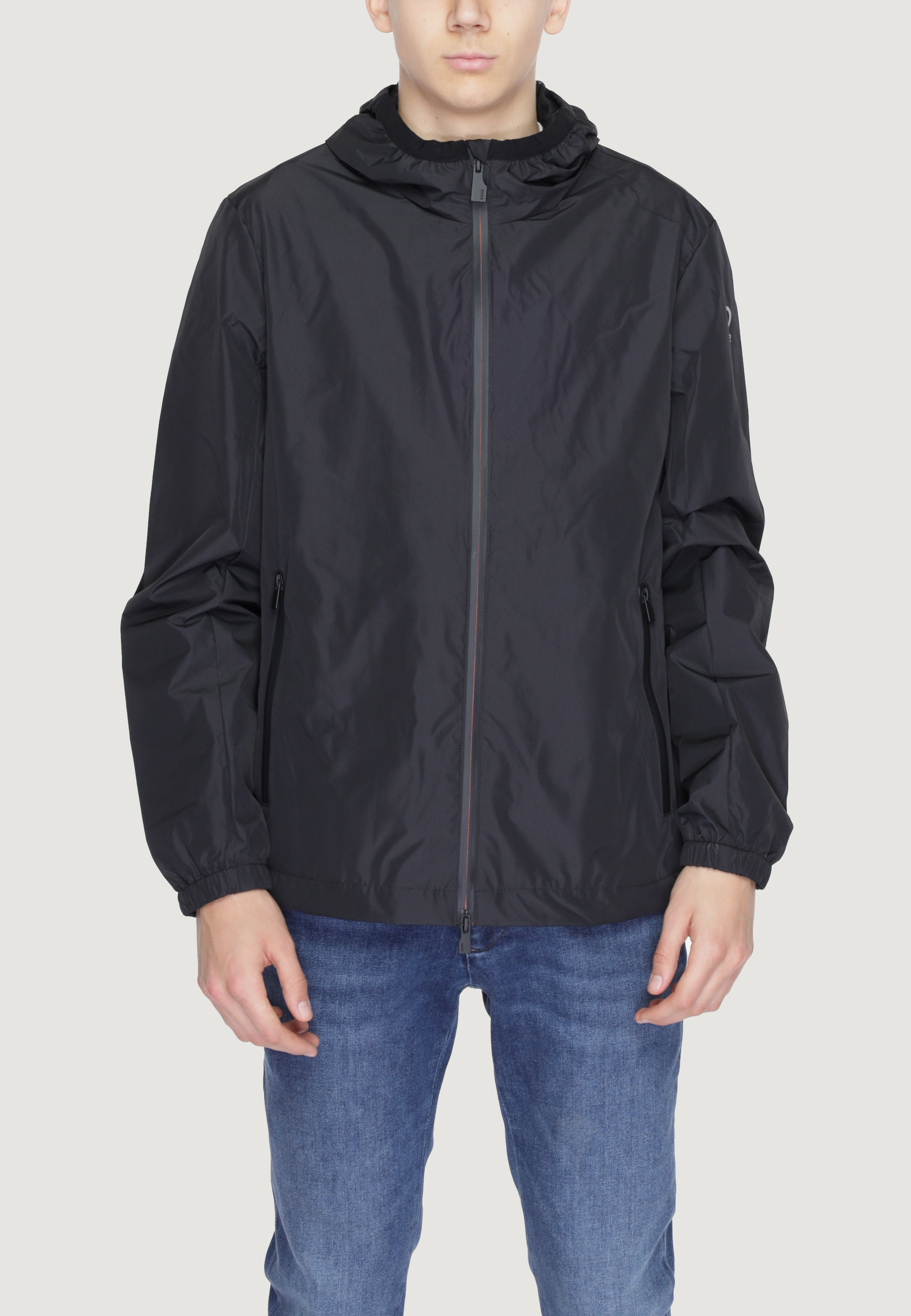 Hooded Zip-Front Blazer in Black Polyester