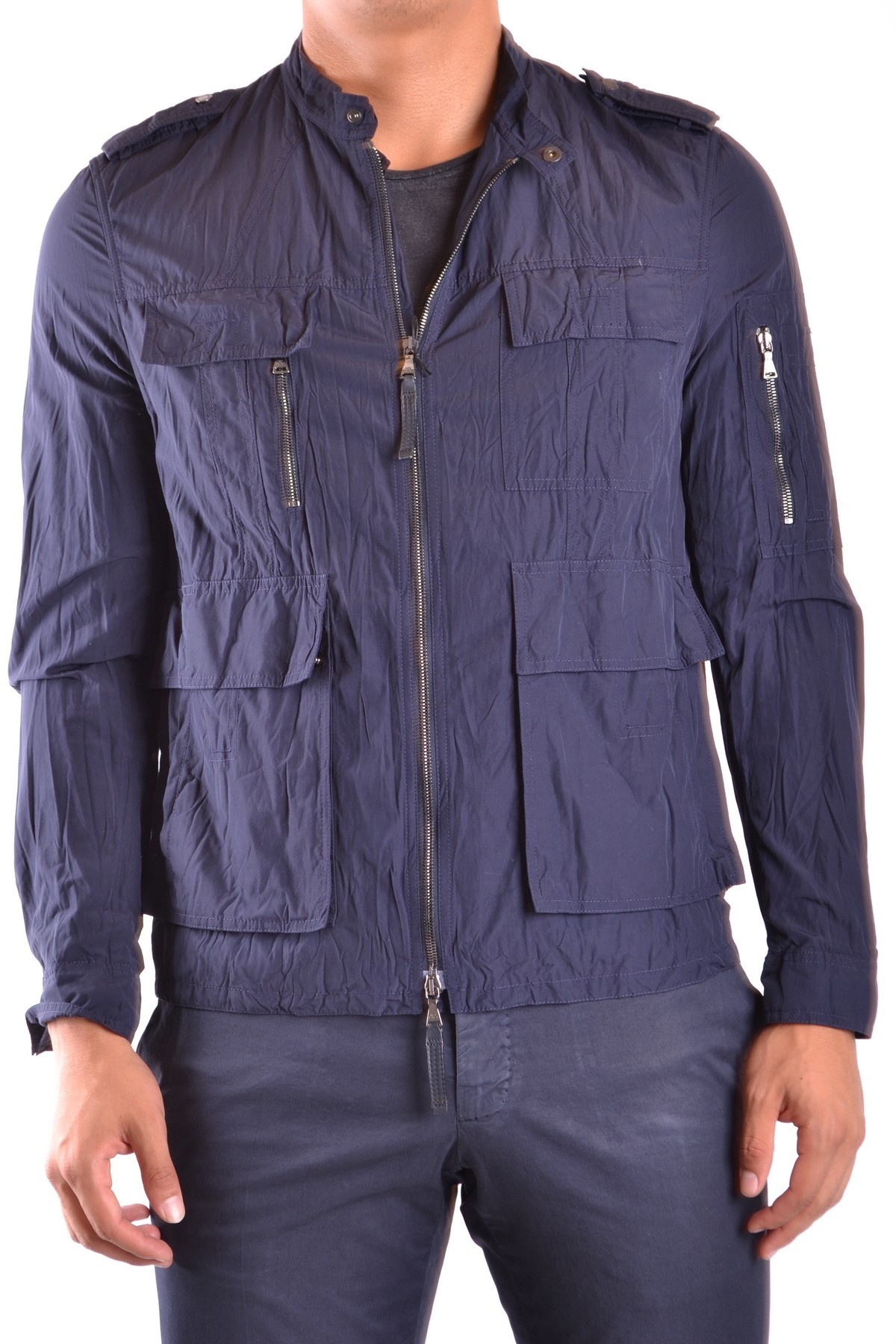 Blue Nylon Blazer with Zip Fastening