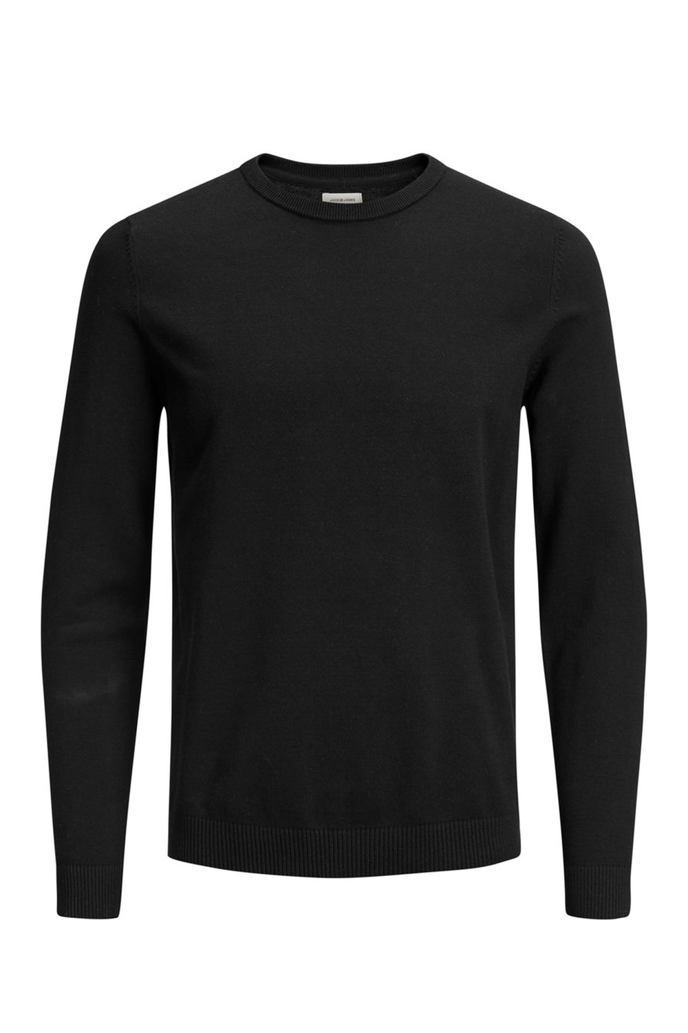 Black Round Neck Cotton Knit Sweater