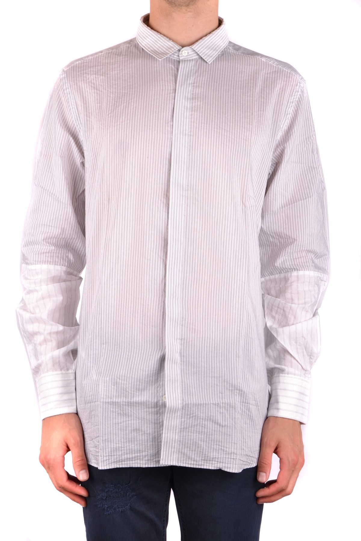 Grey Striped Long Sleeve Cotton Shirt