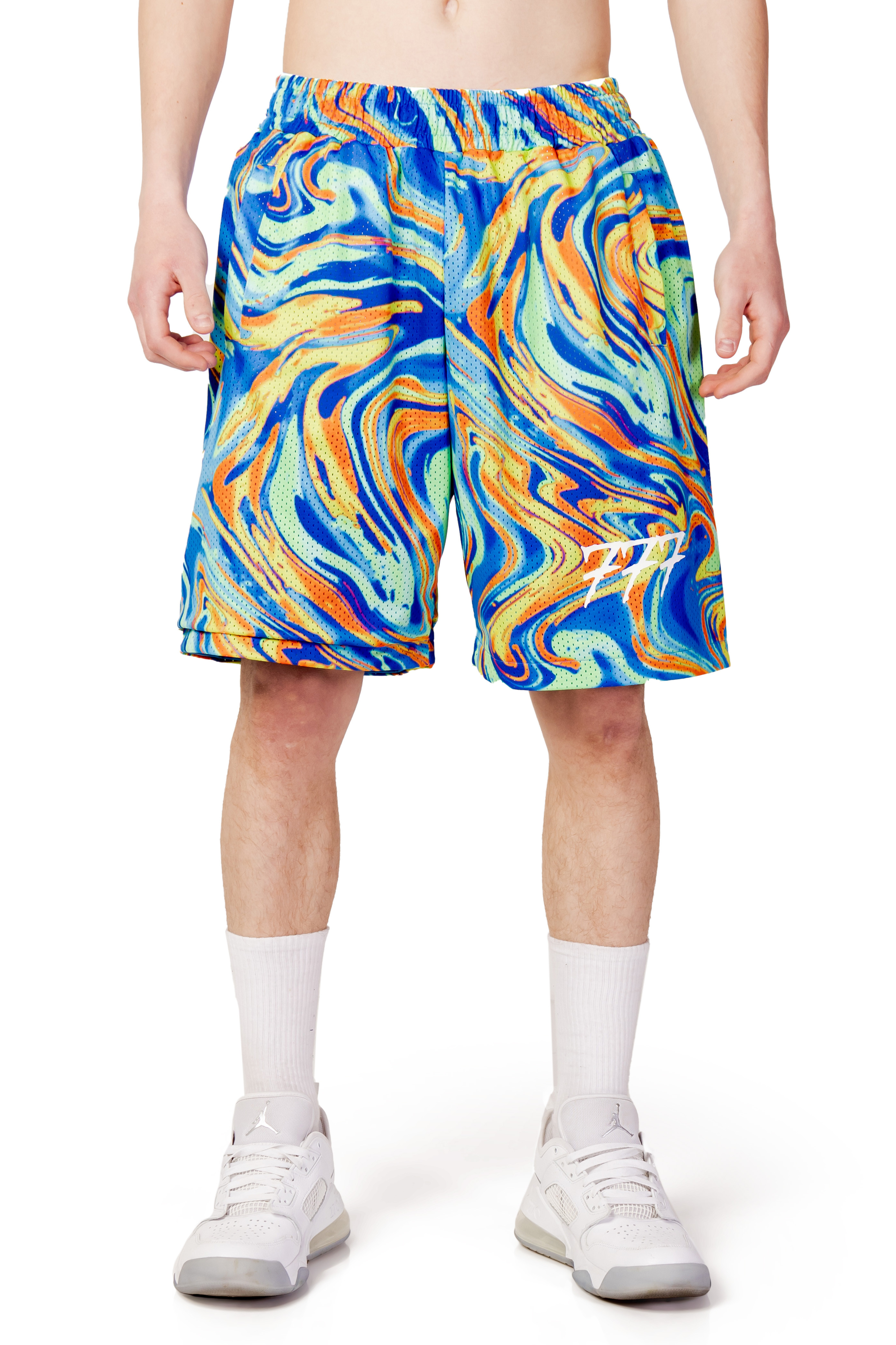 Light Blue Printed Polyester Shorts