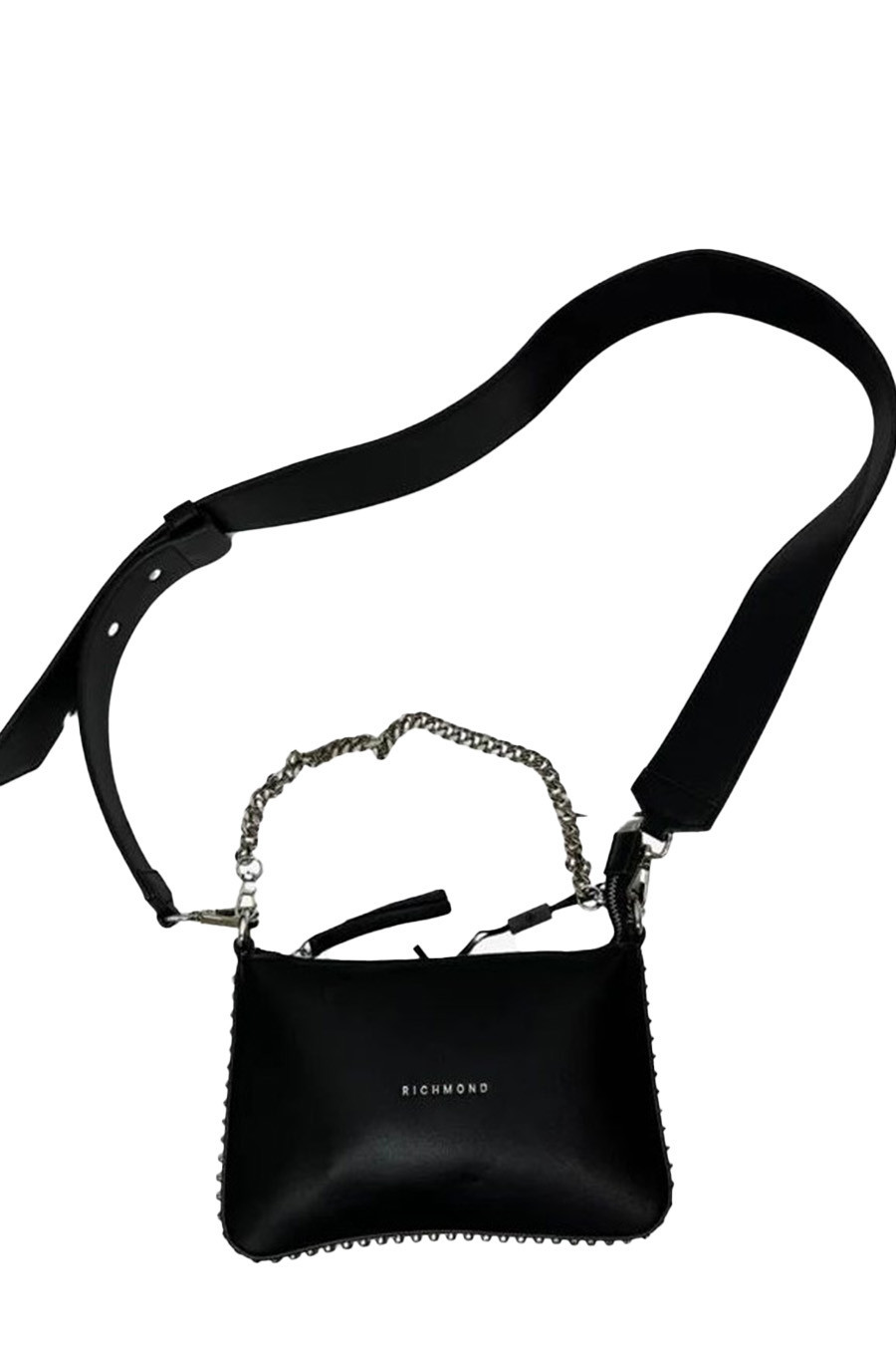 Black Polyurethane Zip Handbag & Shoulder Bag