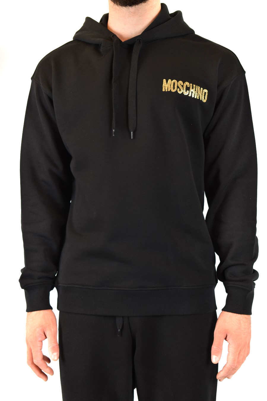 Black Cotton Hooded Print Sweatshirt