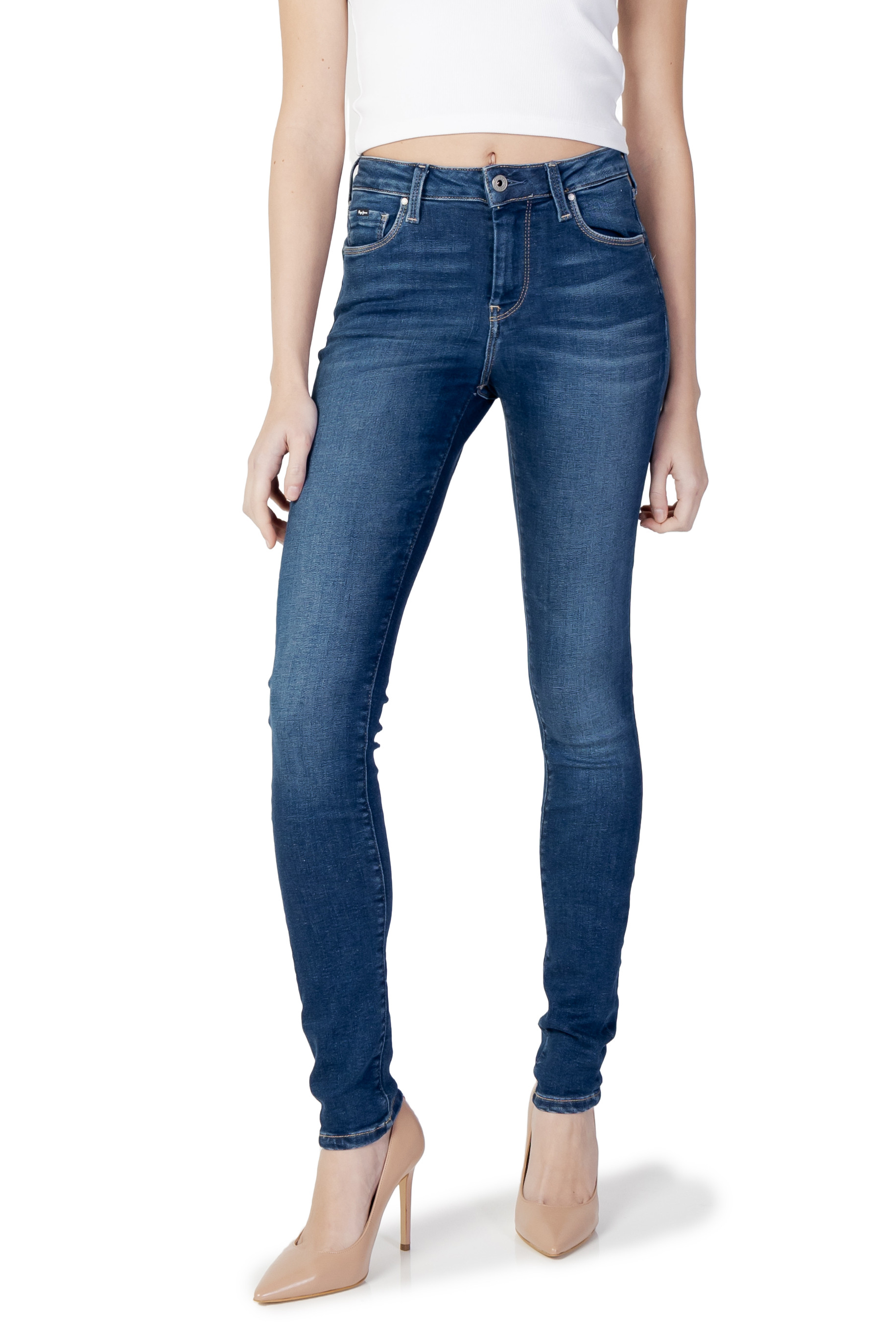 Blue Stretch Jeans with Worn-Out Effect
