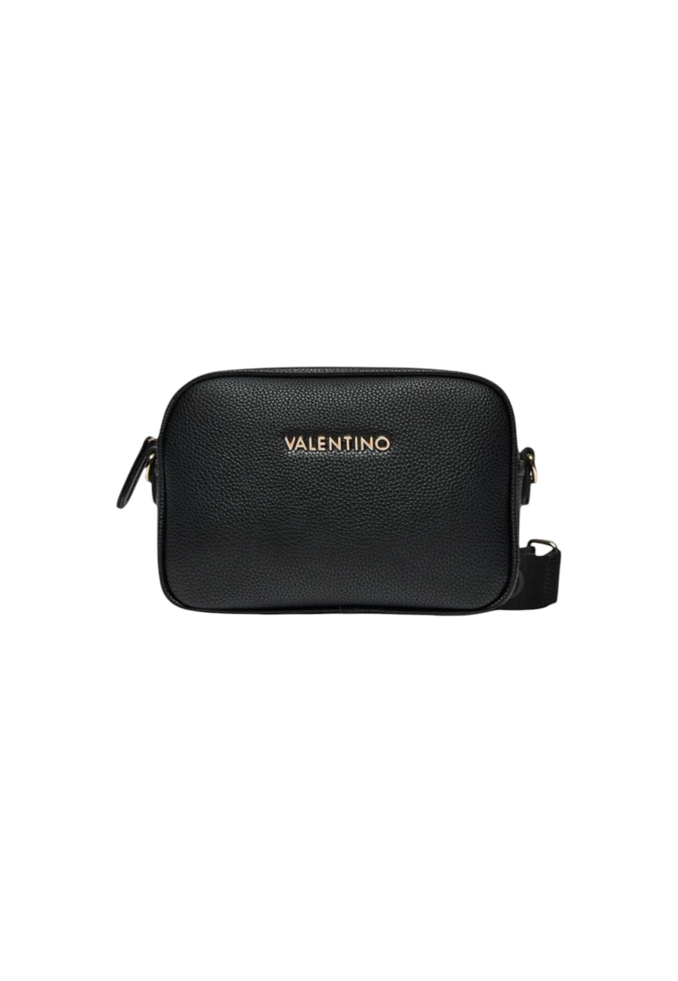 Black Polyurethane Shoulder Bag with Zip