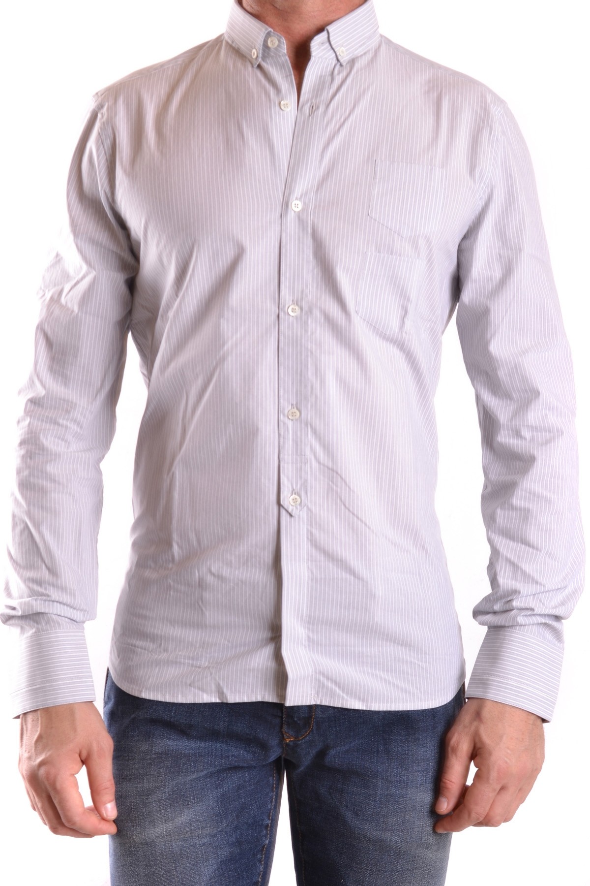 Grey Striped Cotton Long Sleeve Shirt