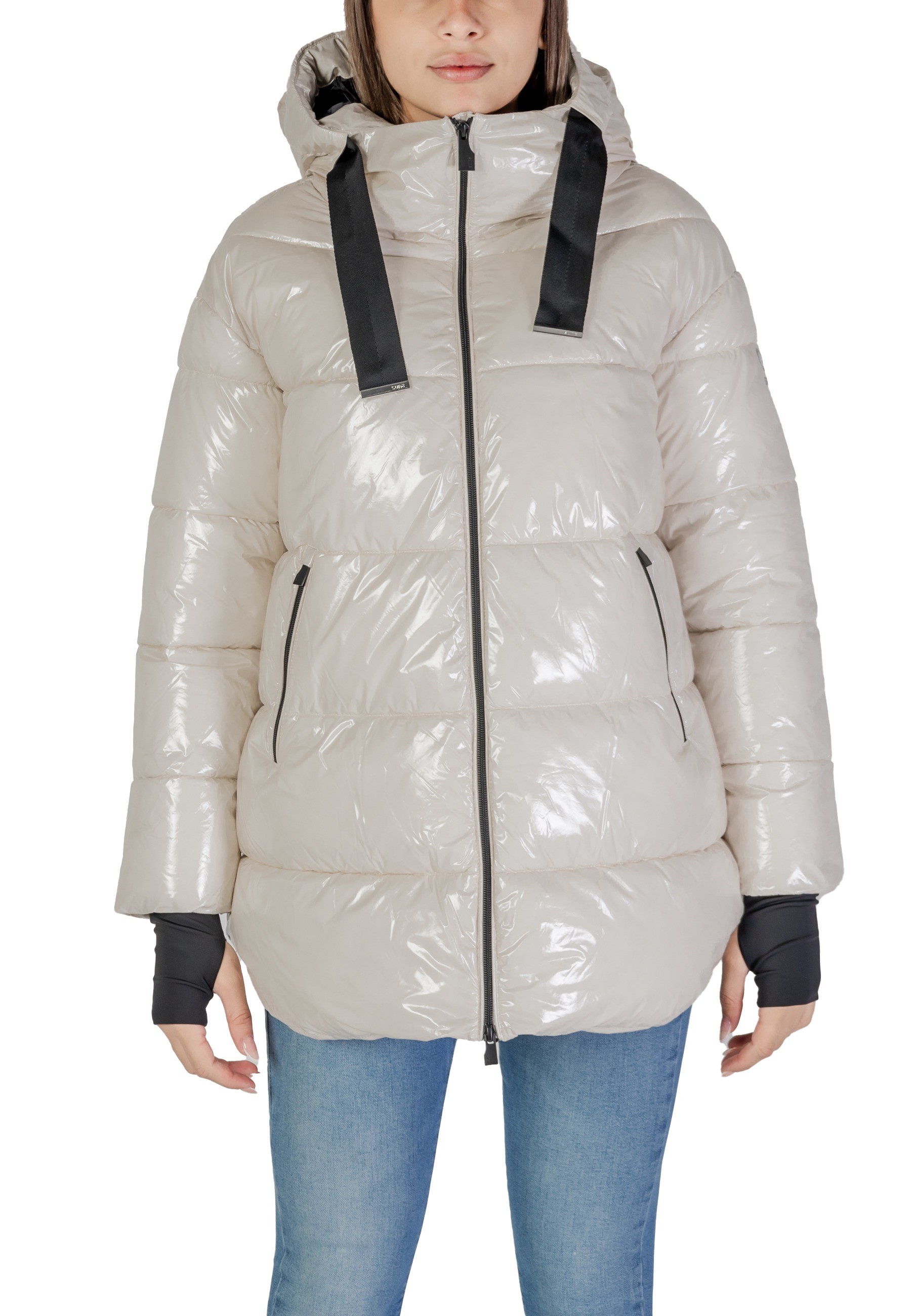 Beige Hooded Jacket with Turtleneck