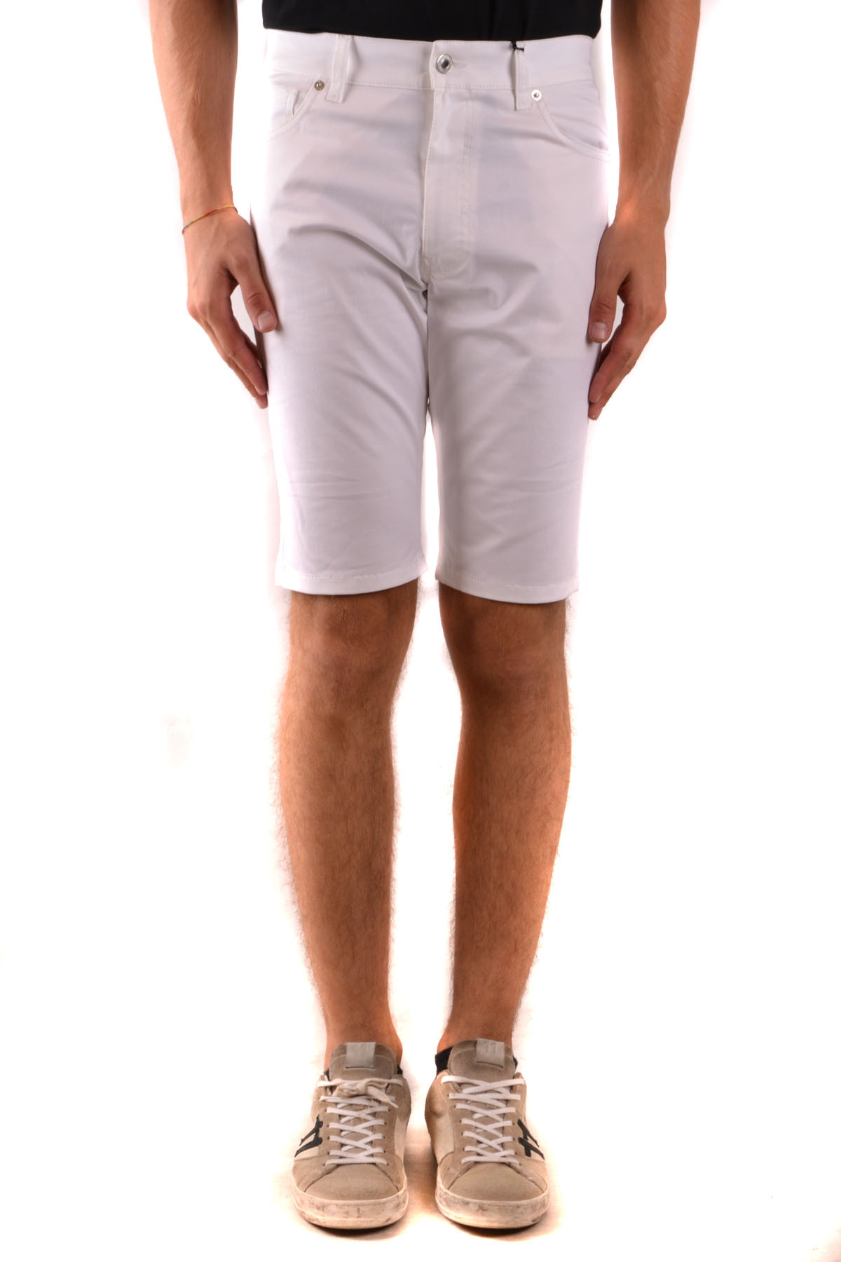 White Stretch Cotton Zip-Fly Shorts