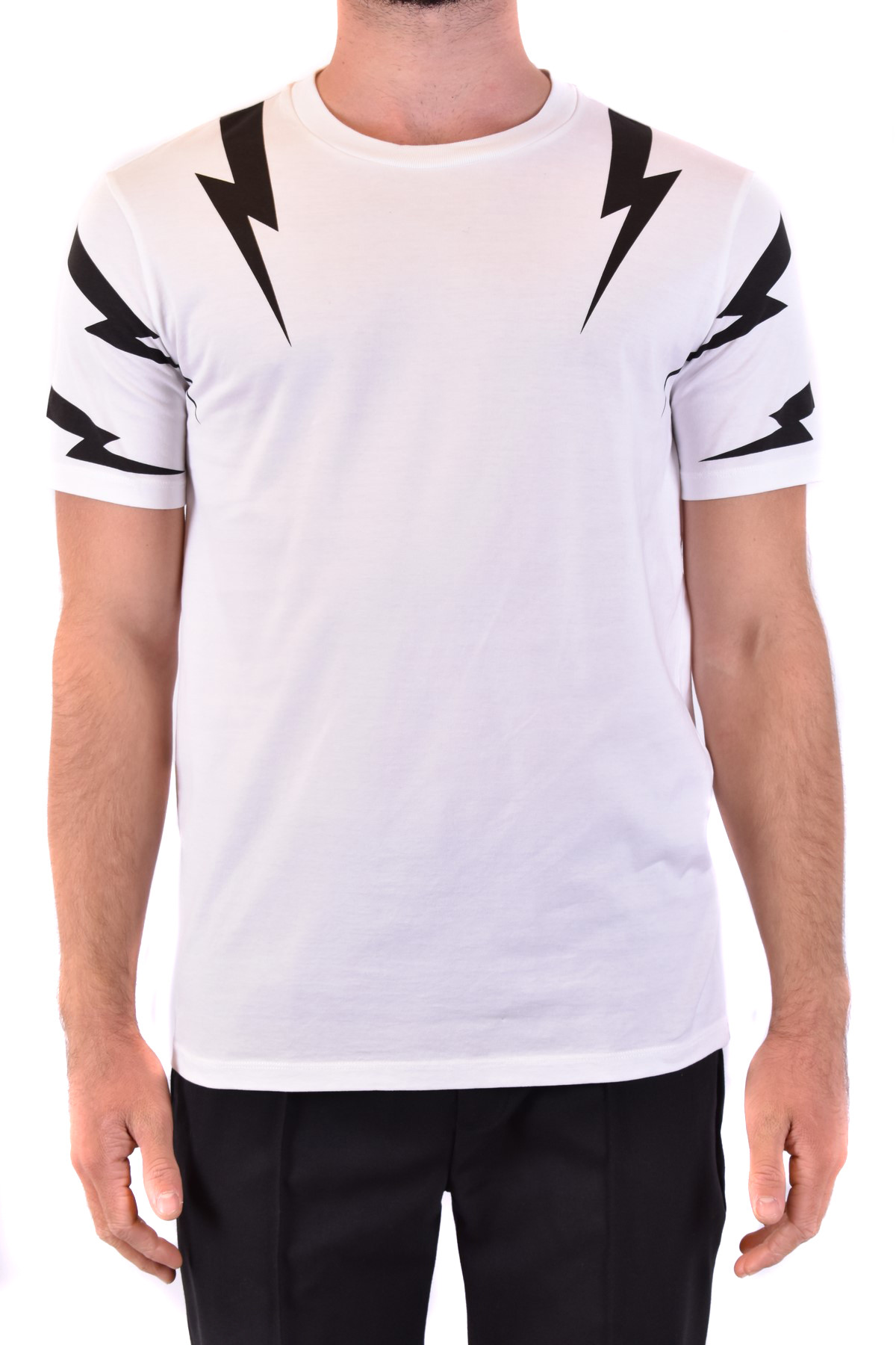 White Print Cotton Round Neck T-Shirt