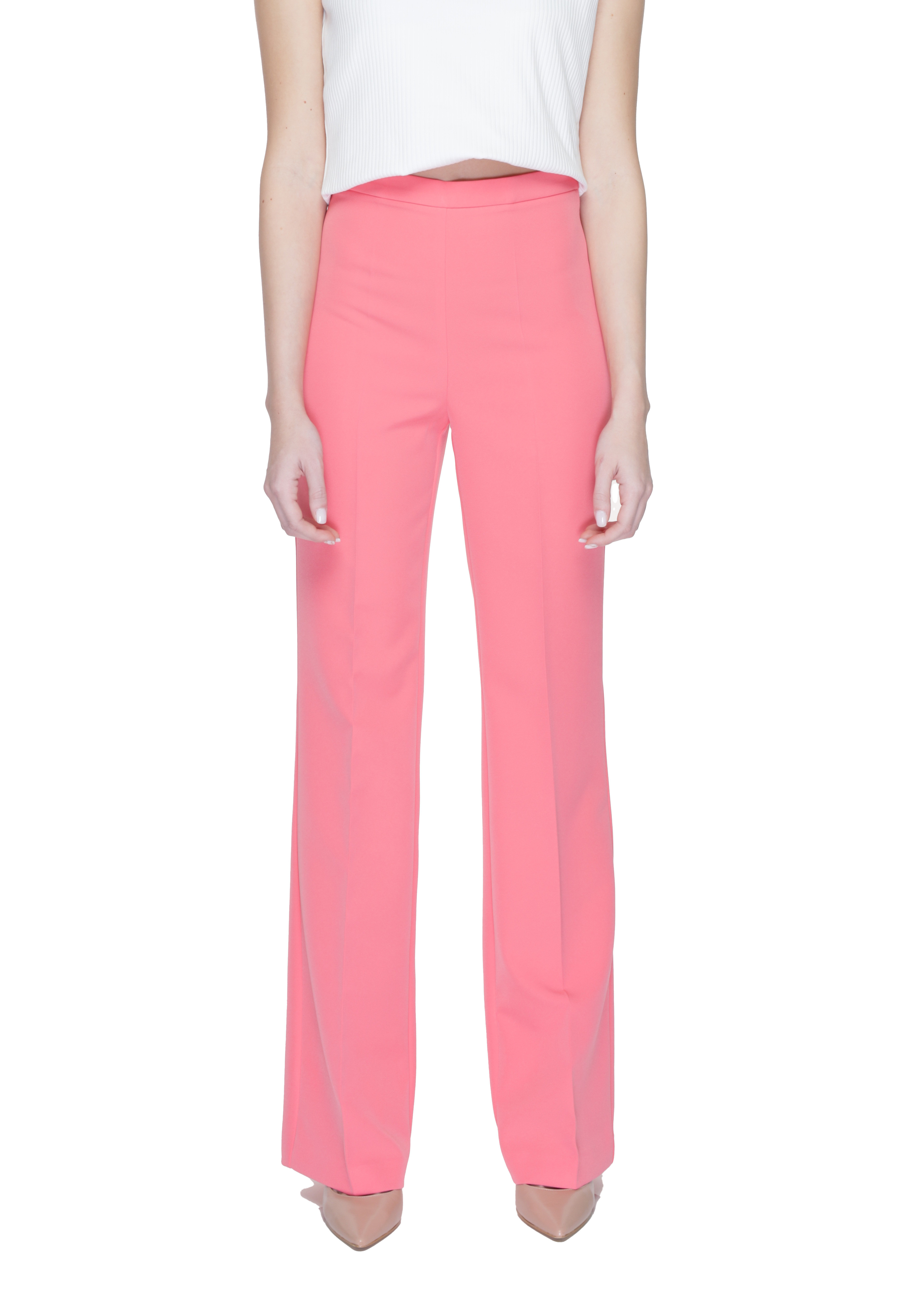 Plain Coral Trousers in Cotton Blend