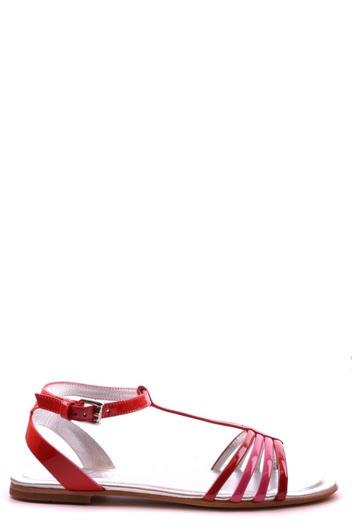 Red Leather Sandals with Buckle Fastening