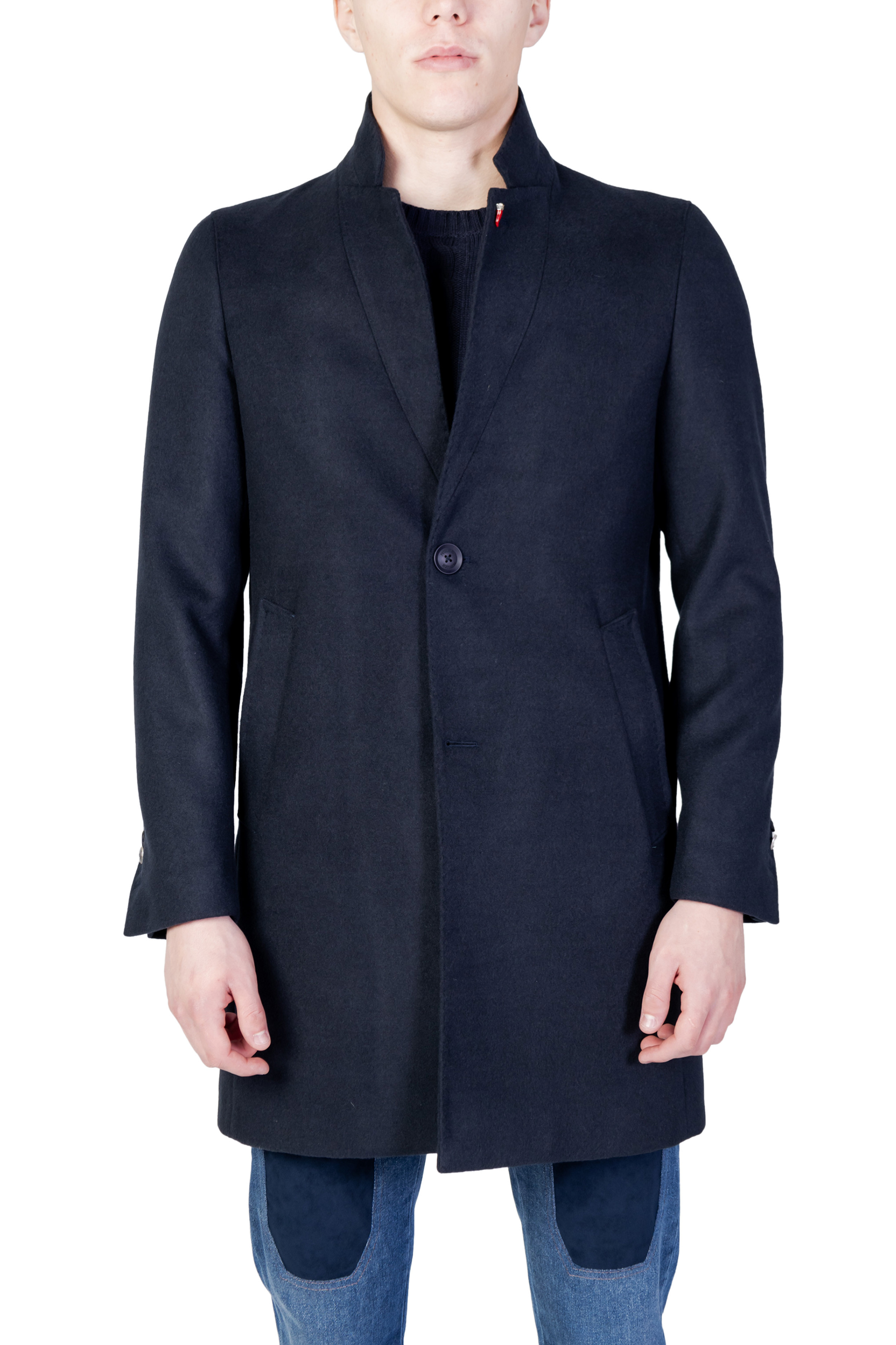 Blue Lapel Collar Coat with Button Fastening