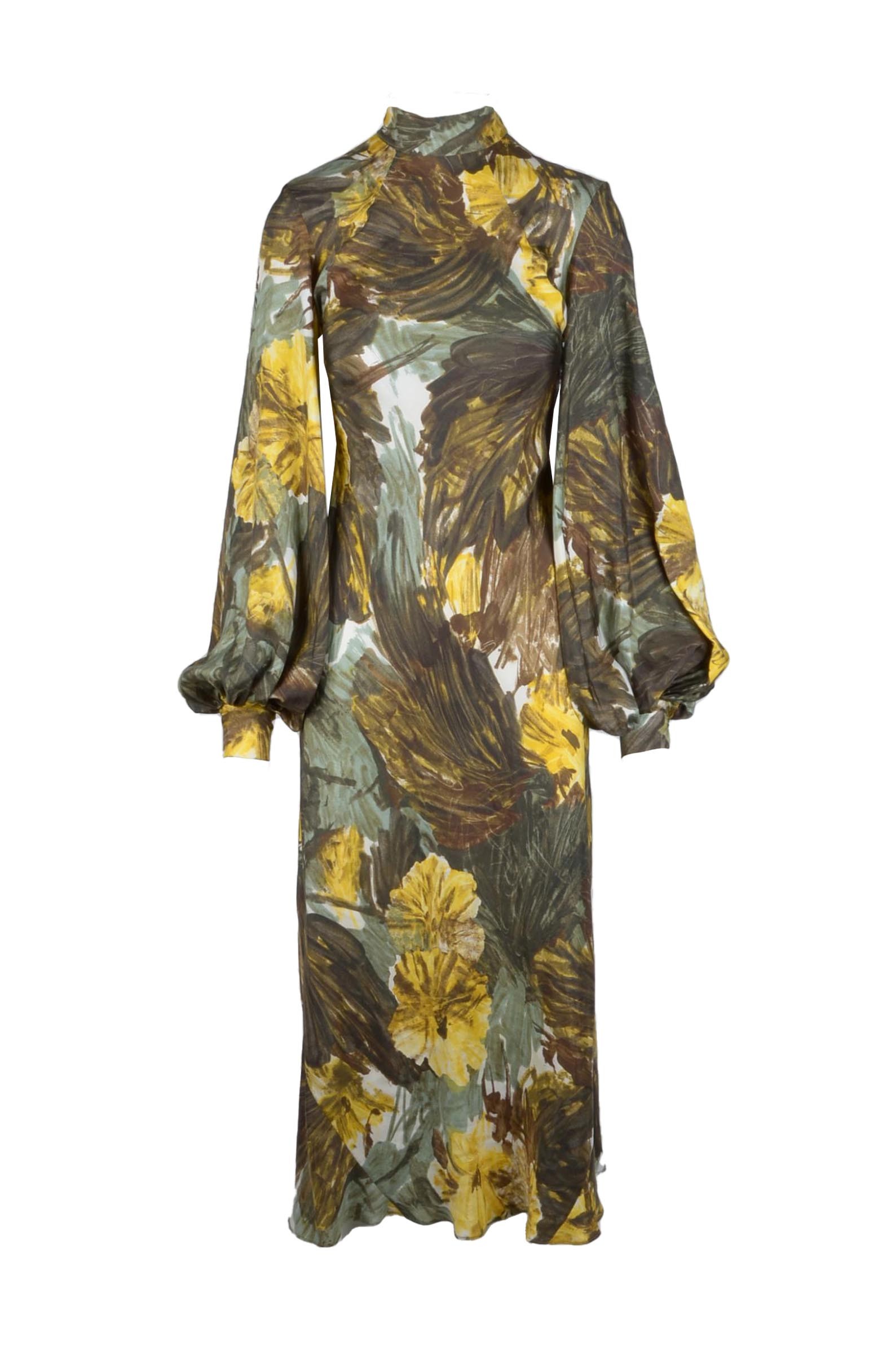 Multicolor Print Silk Turtleneck Dress