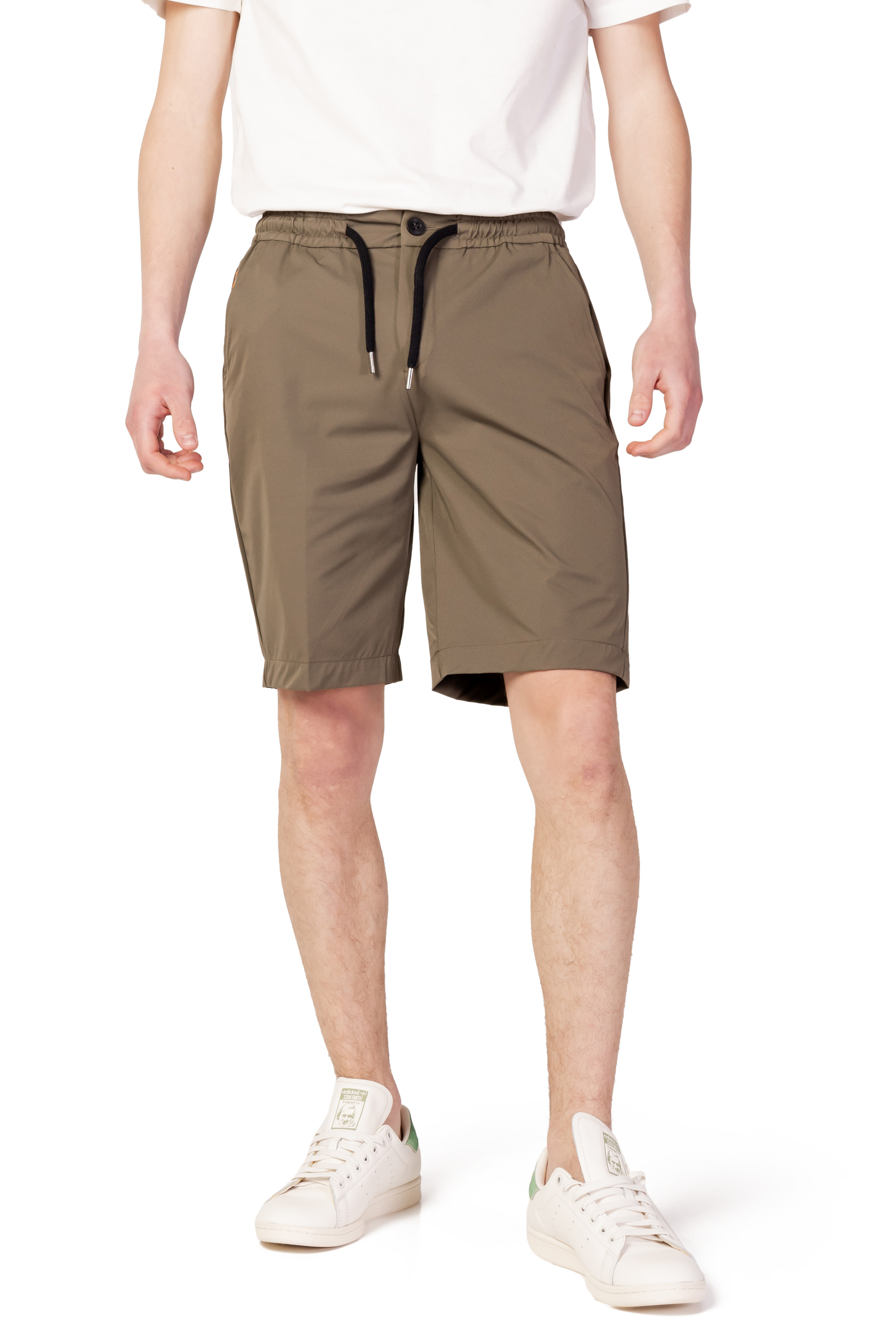Plain Green Stretch Nylon Shorts with Pockets