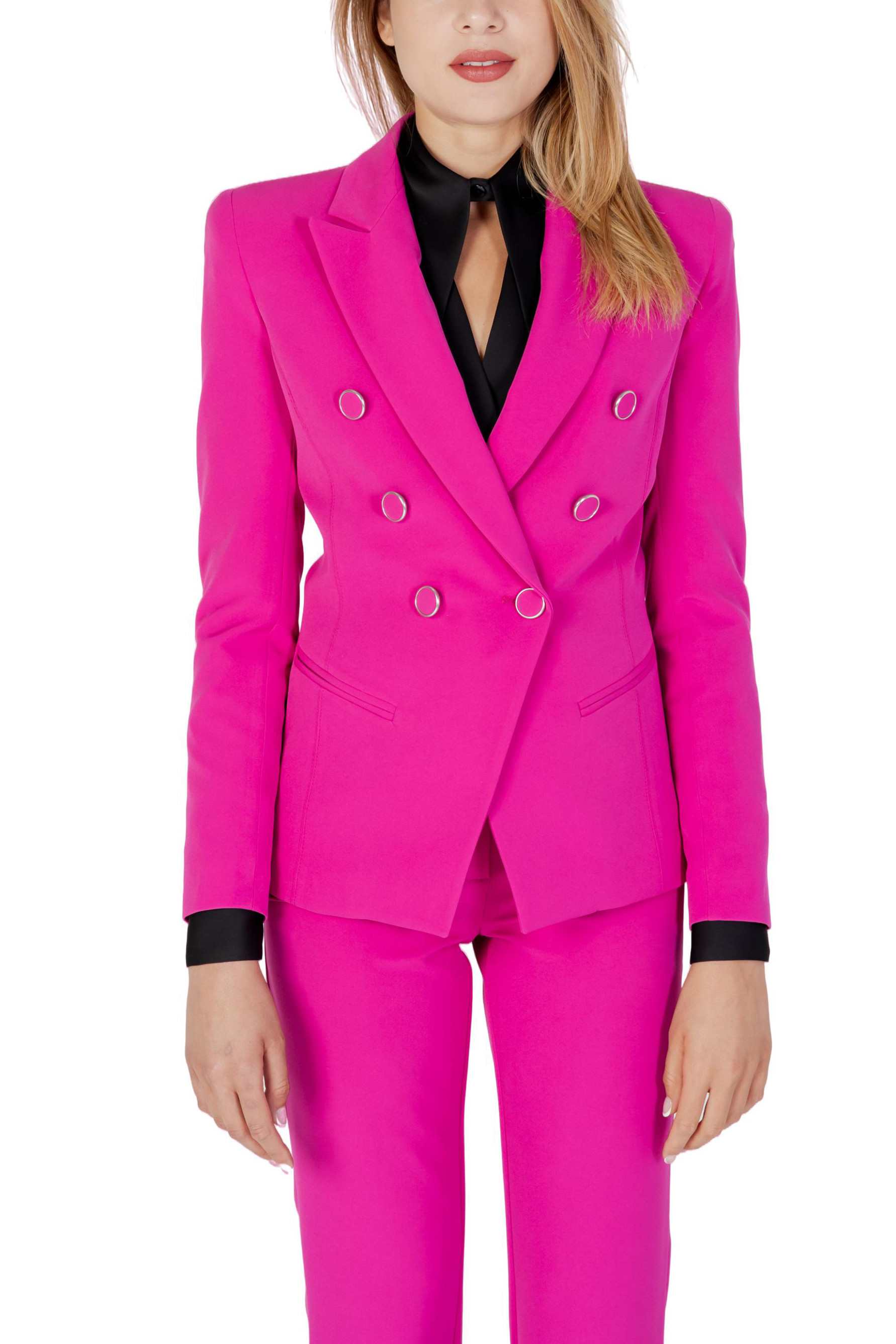 Single-Button Fuchsia Blazer with Lapel Collar