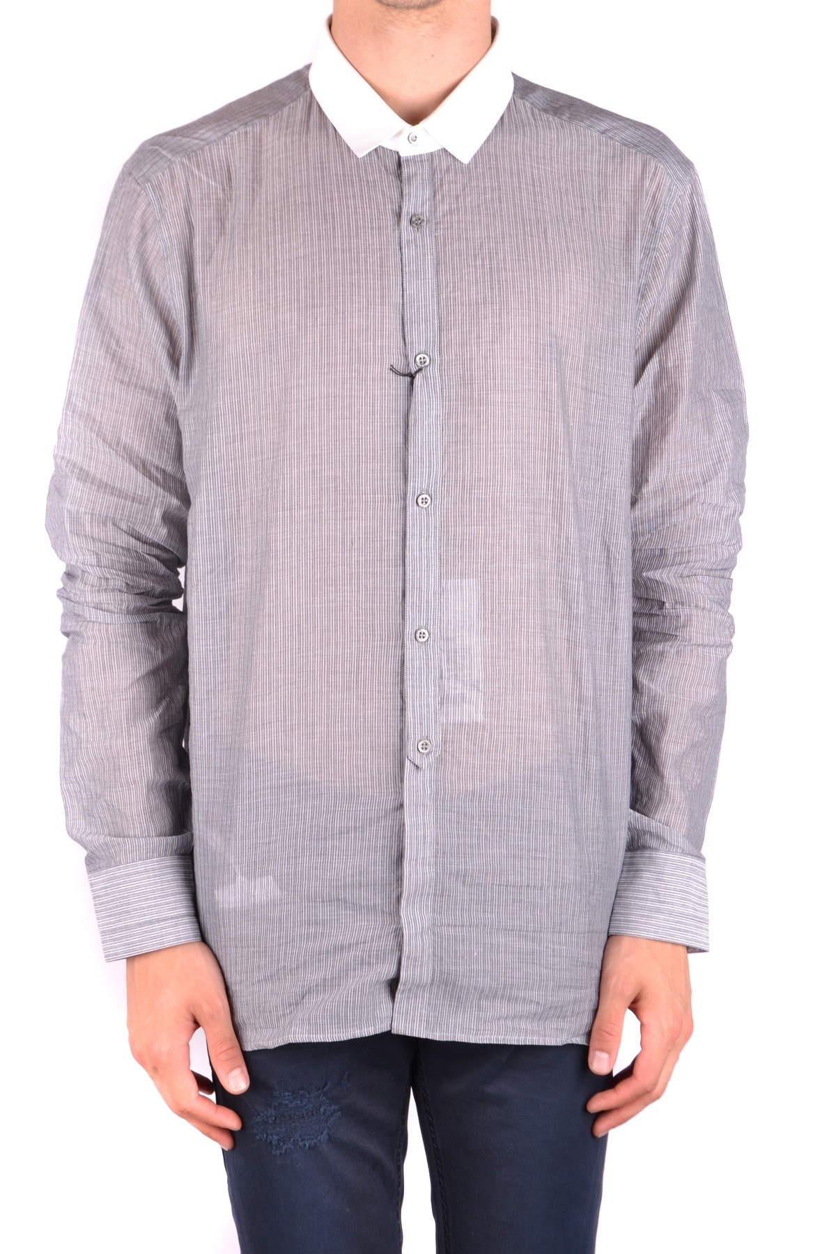 Grey Striped Long Sleeve Cotton Shirt