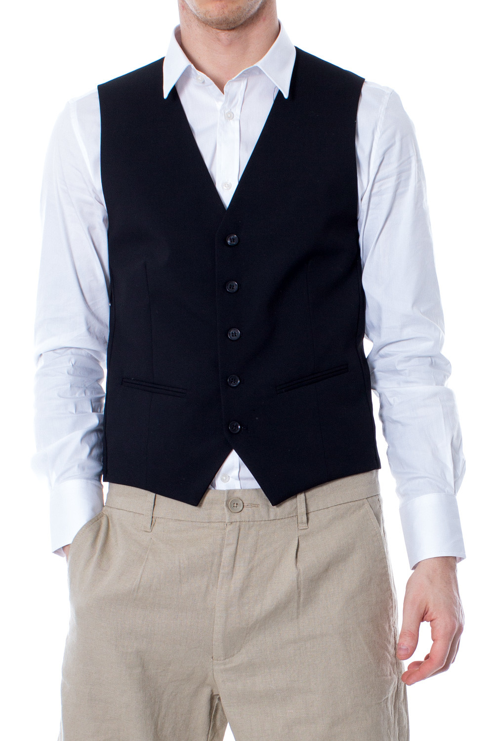 Black V-Neck Button-Front Suiting Gilet