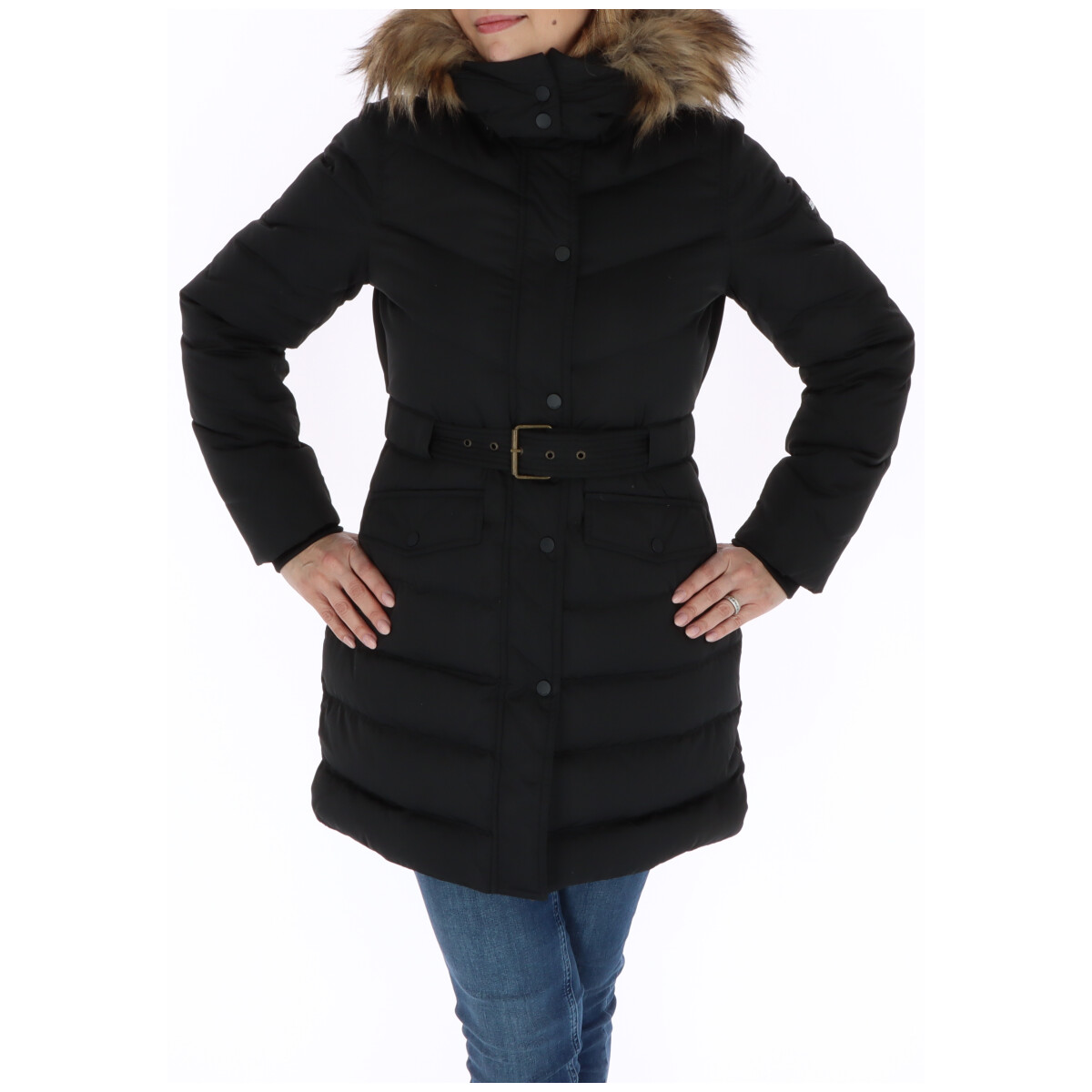 Black Hooded Jacket with Belt