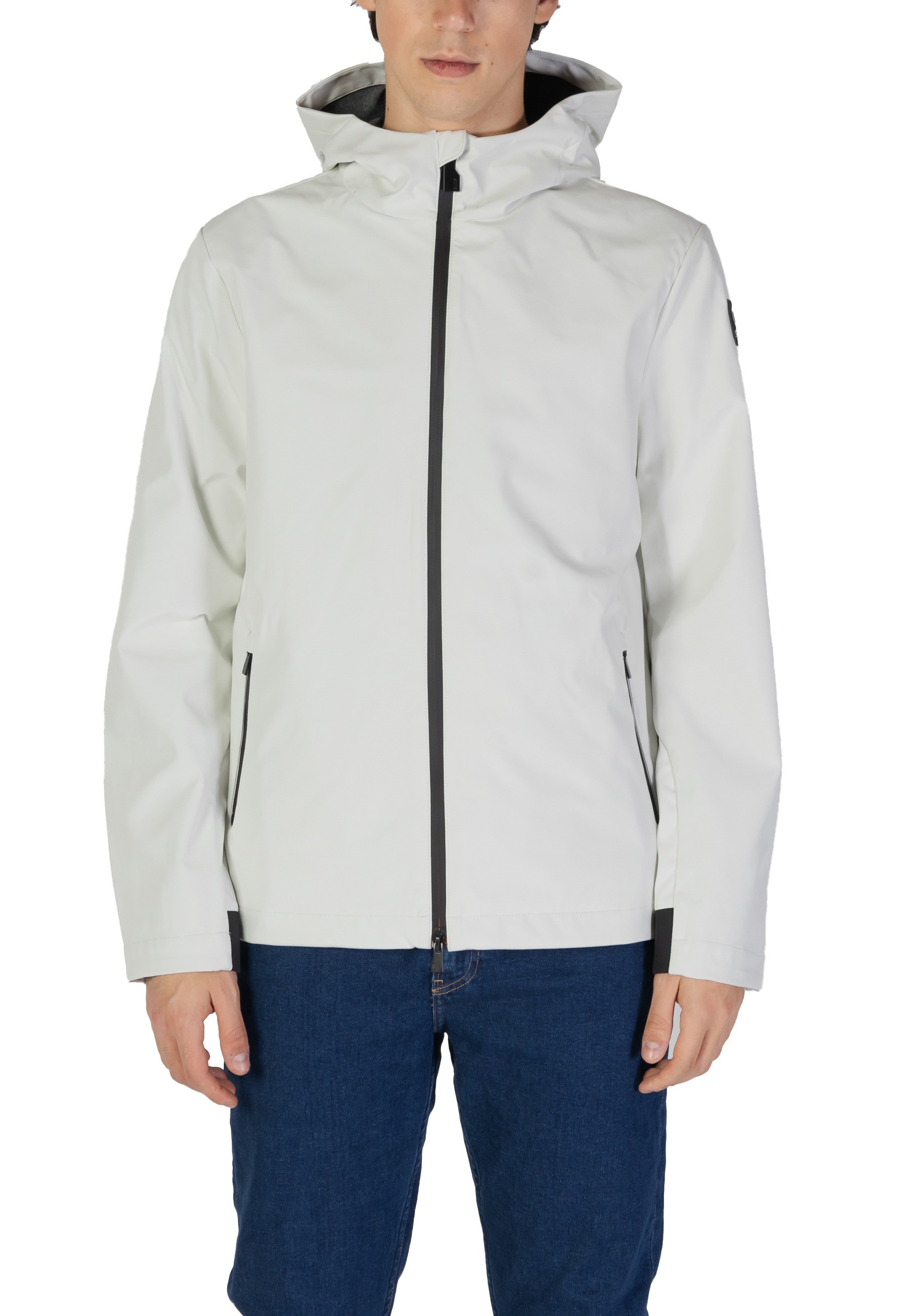 White Hooded Blazer with Zip Fastening & Stretch