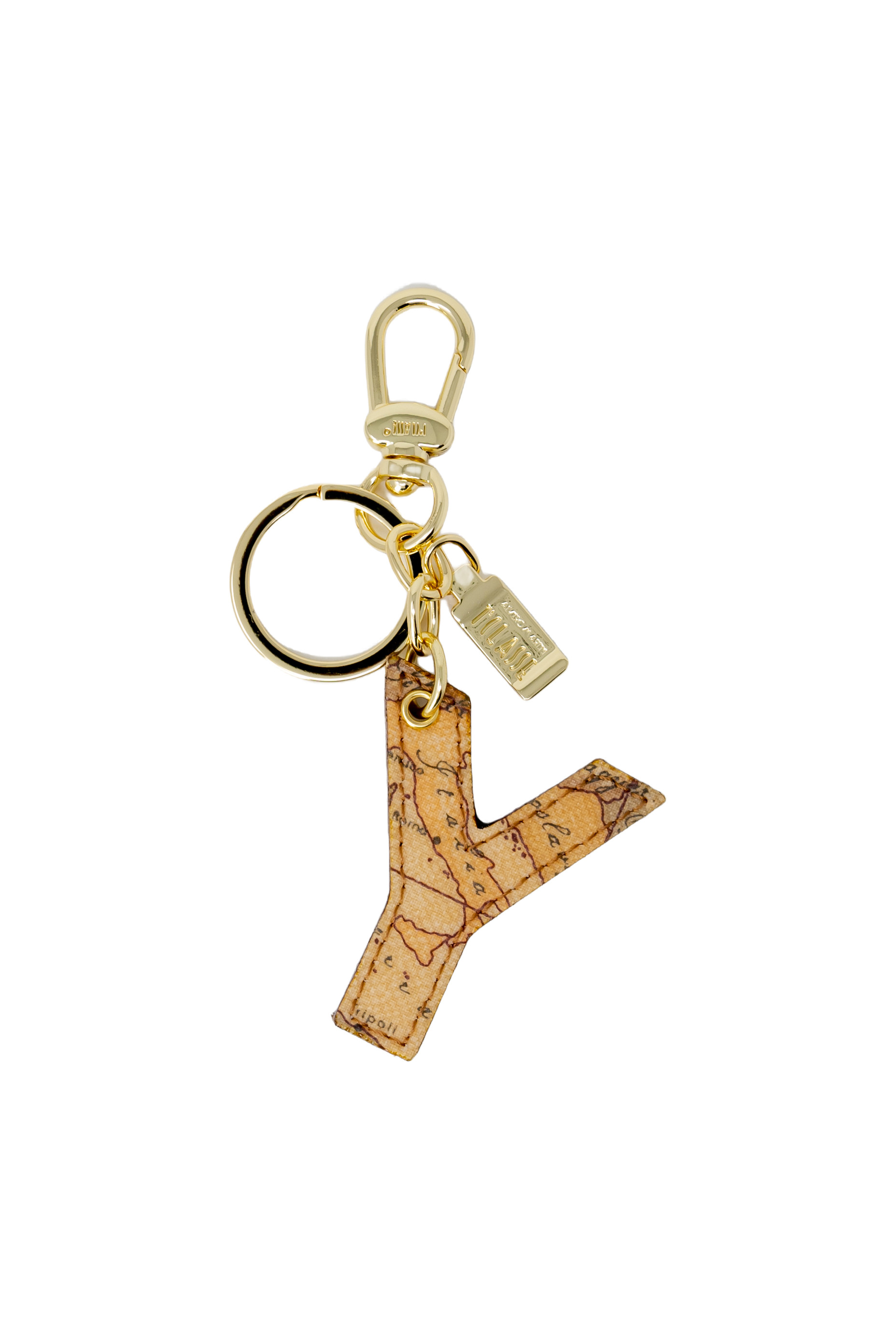 Beige Faux Leather Geo Map Keyring