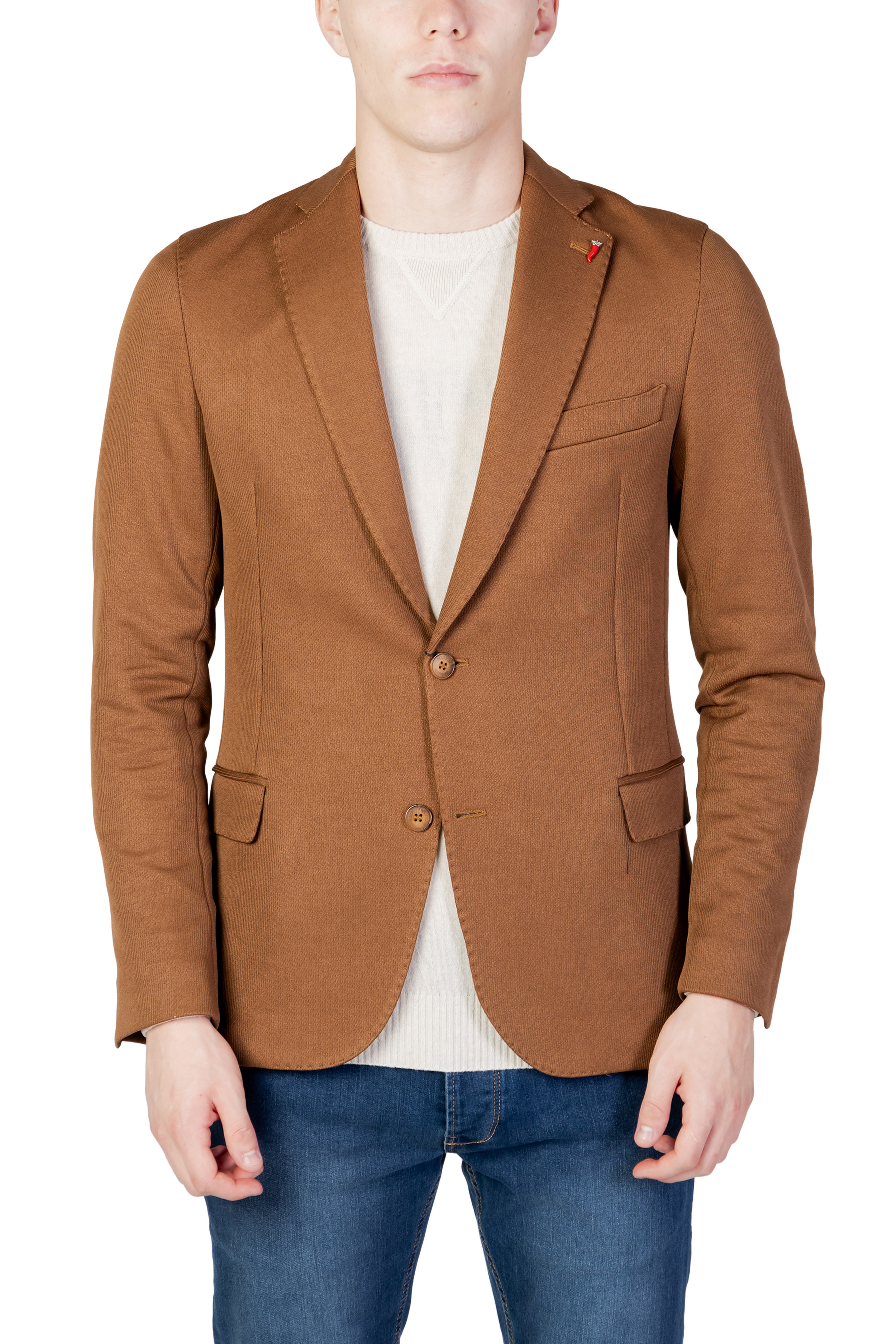 Aventus Brown Stretch Lapel Collar Blazer