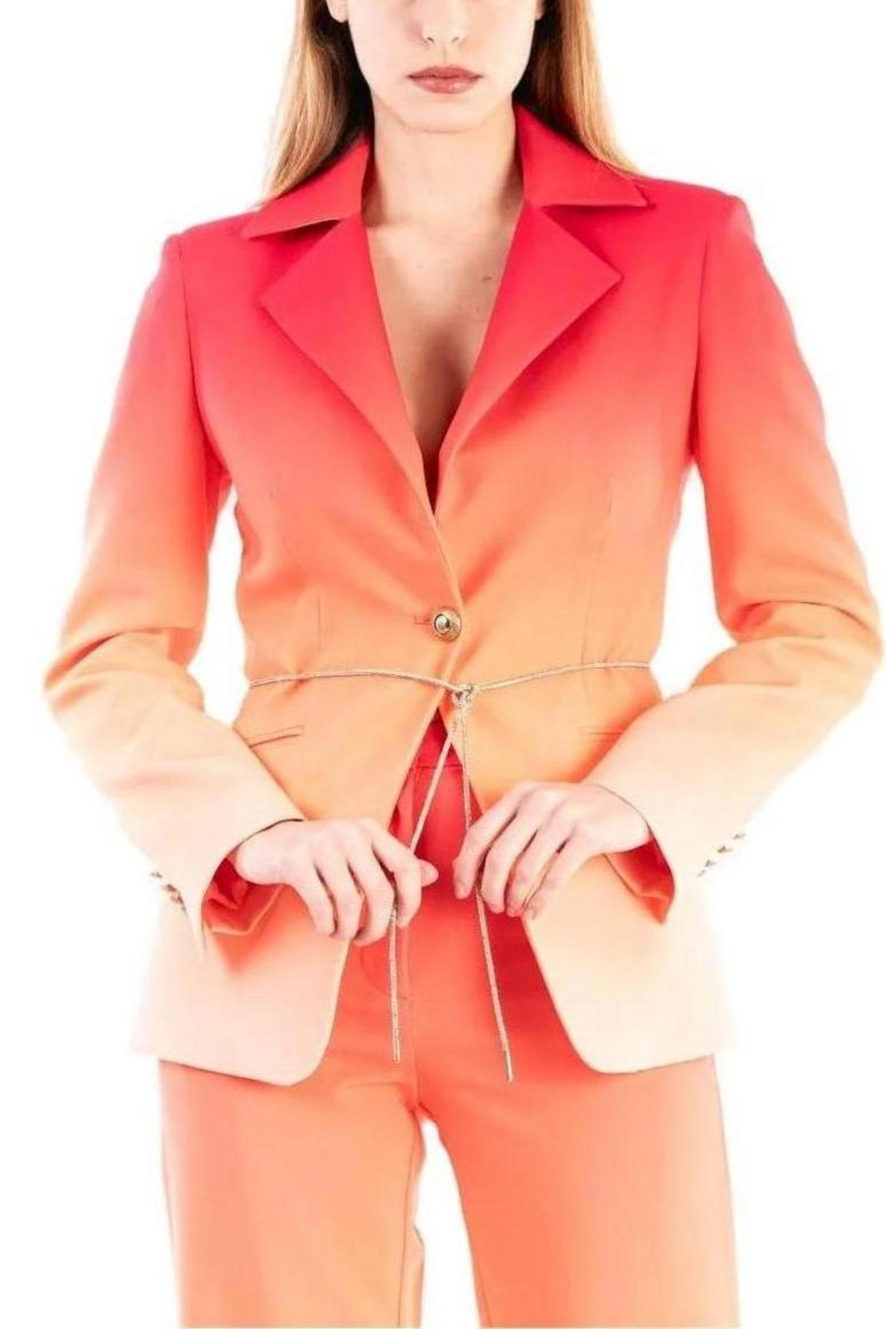 Orange Lapel Collar Blazer with Stretch
