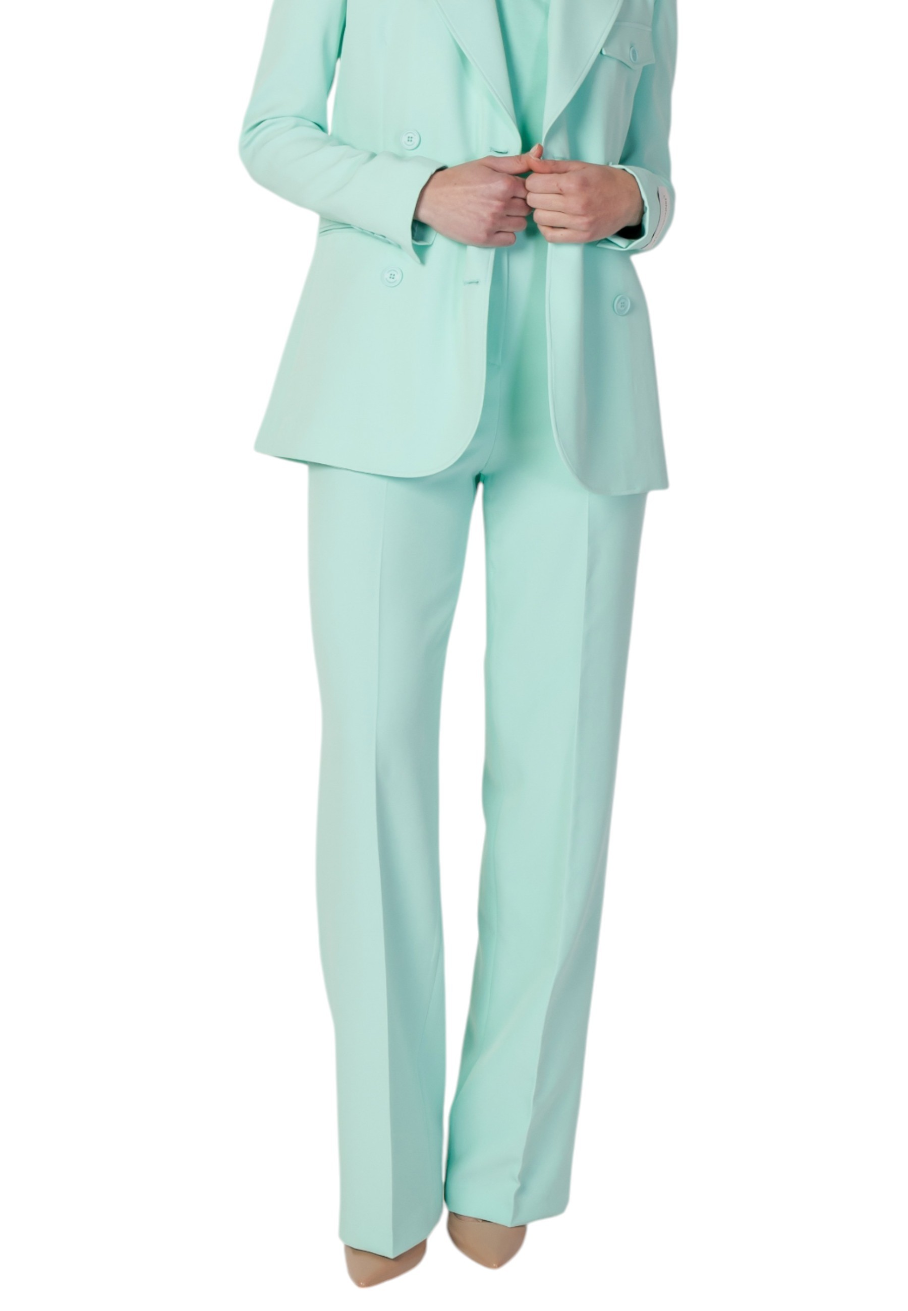 Green Polyester Trousers with Zip